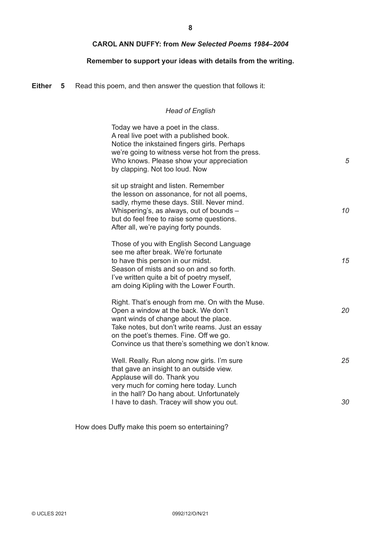 Cambridge IGCSE English - Literature in English (9-1) 0992 2021 Oct/Nov Paper 1 · Variant 2 question paper, page 8 of 28