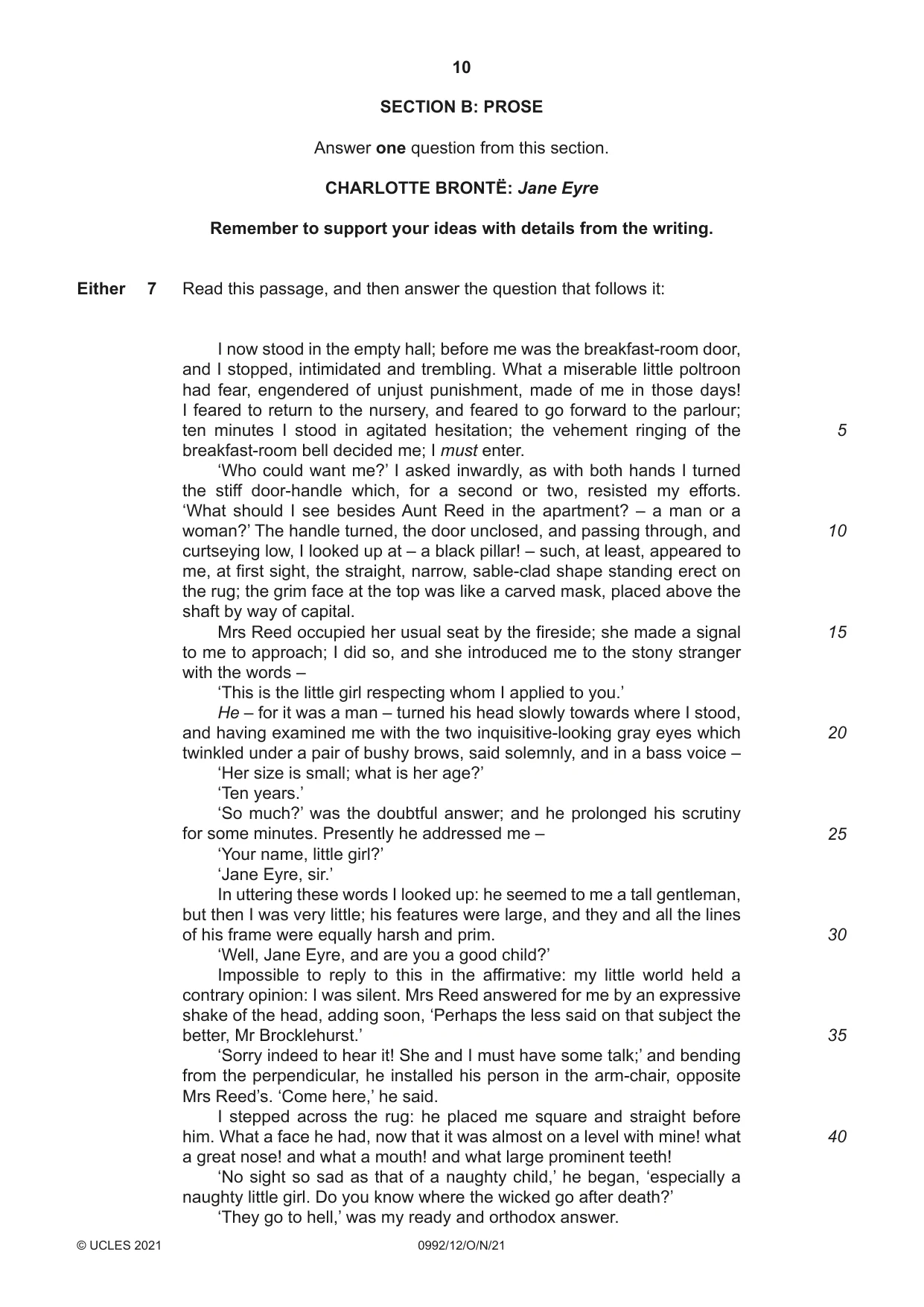 Cambridge IGCSE English - Literature in English (9-1) 0992 2021 Oct/Nov Paper 1 · Variant 2 question paper, page 10 of 28