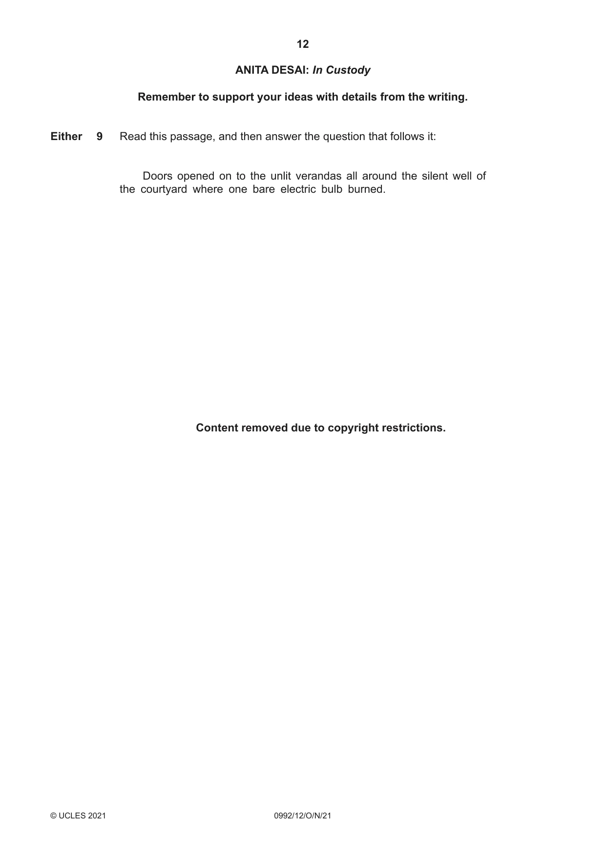 Cambridge IGCSE English - Literature in English (9-1) 0992 2021 Oct/Nov Paper 1 · Variant 2 question paper, page 12 of 28