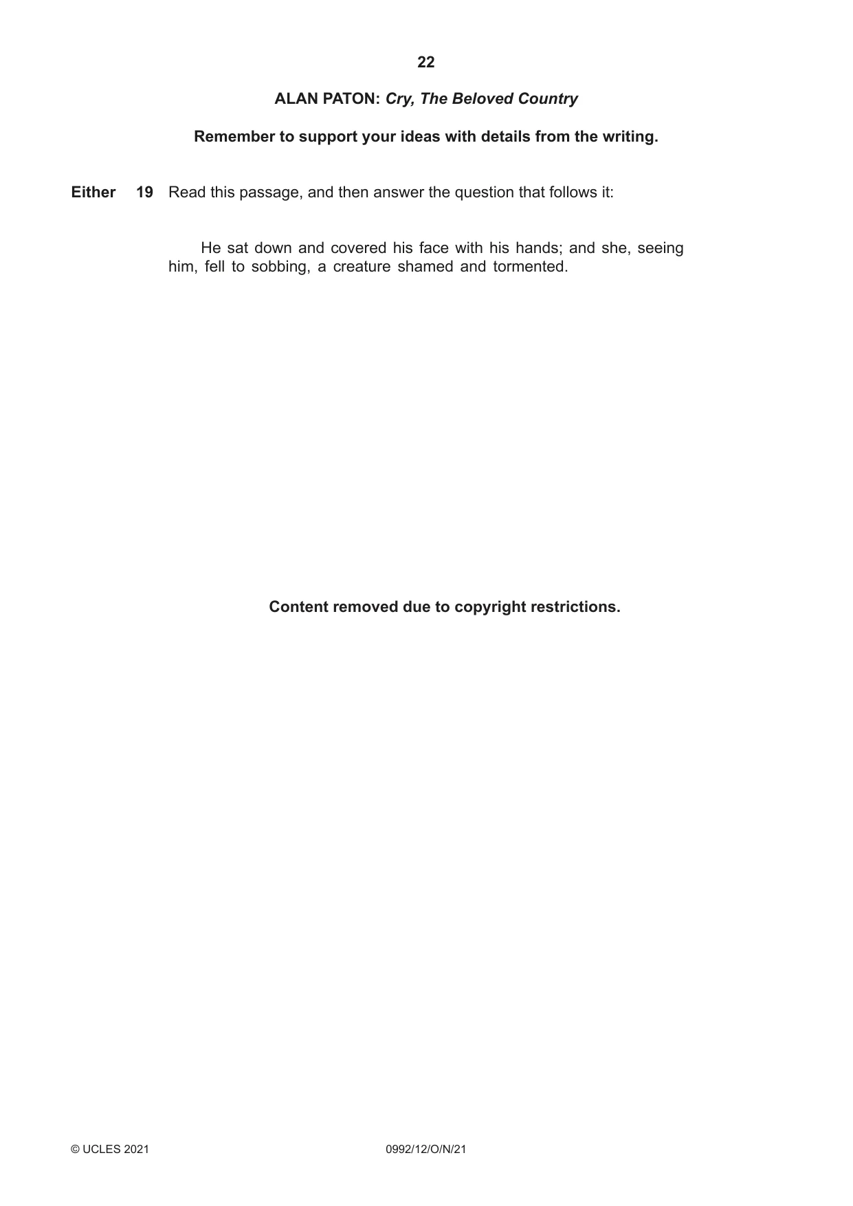 Cambridge IGCSE English - Literature in English (9-1) 0992 2021 Oct/Nov Paper 1 · Variant 2 question paper, page 22 of 28