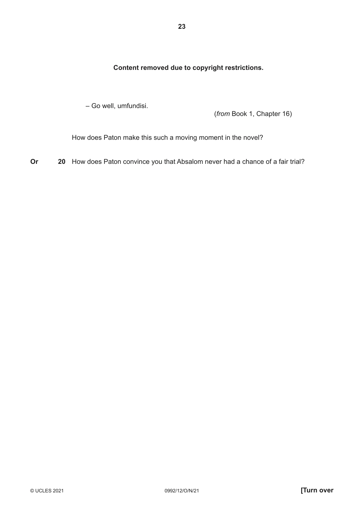 Cambridge IGCSE English - Literature in English (9-1) 0992 2021 Oct/Nov Paper 1 · Variant 2 question paper, page 23 of 28