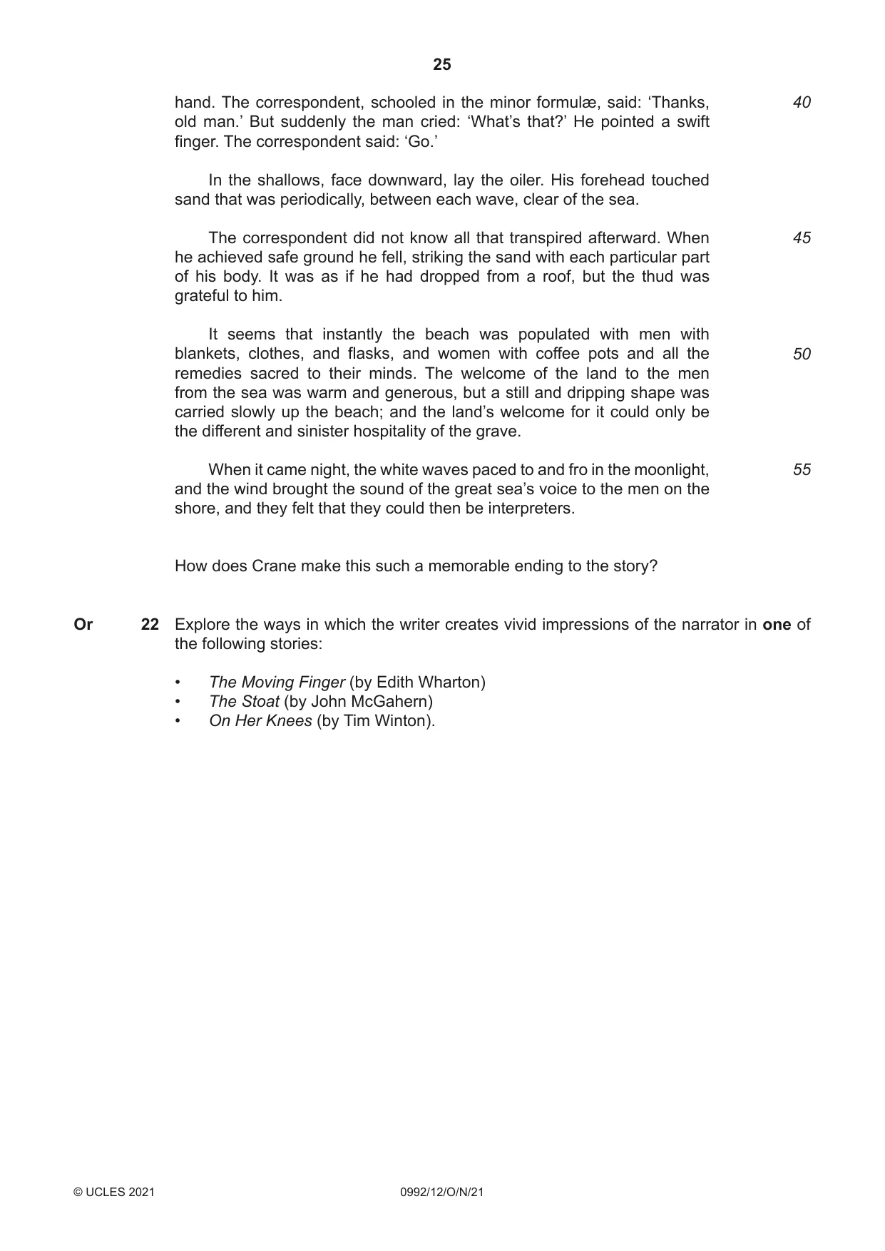 Cambridge IGCSE English - Literature in English (9-1) 0992 2021 Oct/Nov Paper 1 · Variant 2 question paper, page 25 of 28