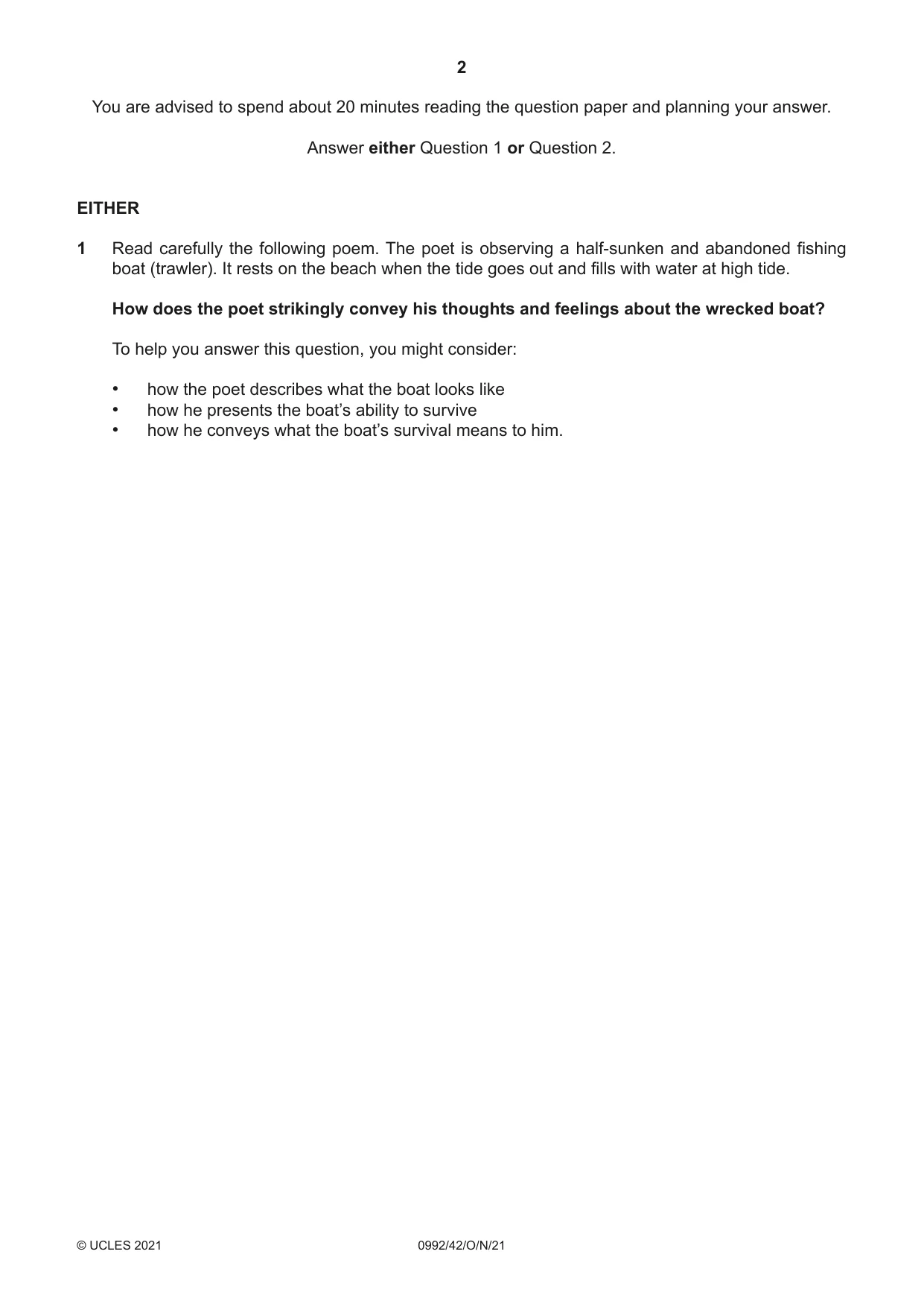 Cambridge IGCSE English - Literature in English (9-1) 0992 2021 Oct/Nov Paper 4 · Variant 2 question paper, page 2 of 8