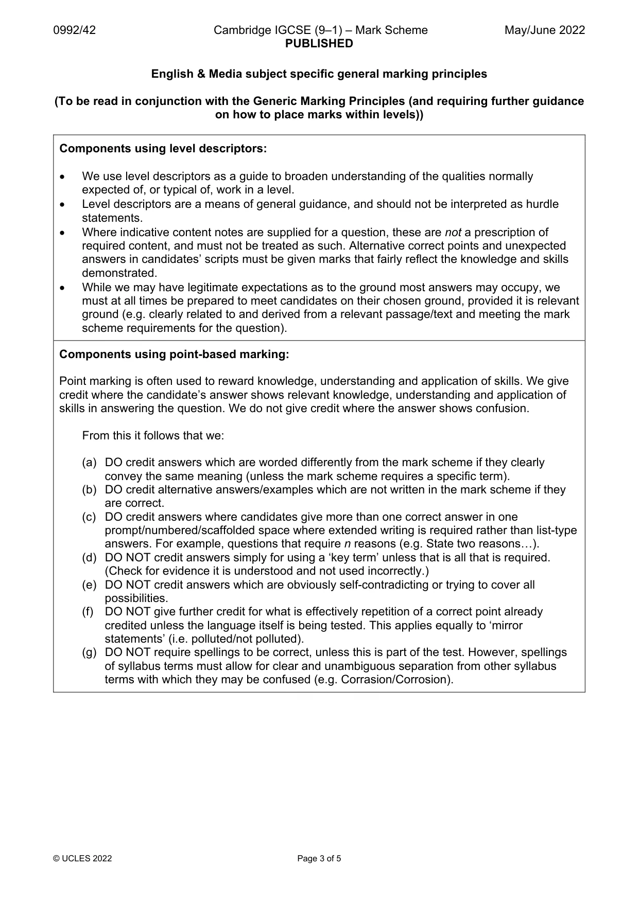 Mark scheme, page 3 of 5