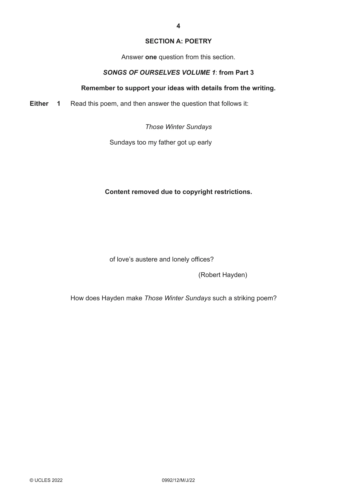 Cambridge IGCSE English - Literature in English (9-1) 0992 2022 May/June Paper 1 · Variant 2 question paper, page 4 of 28