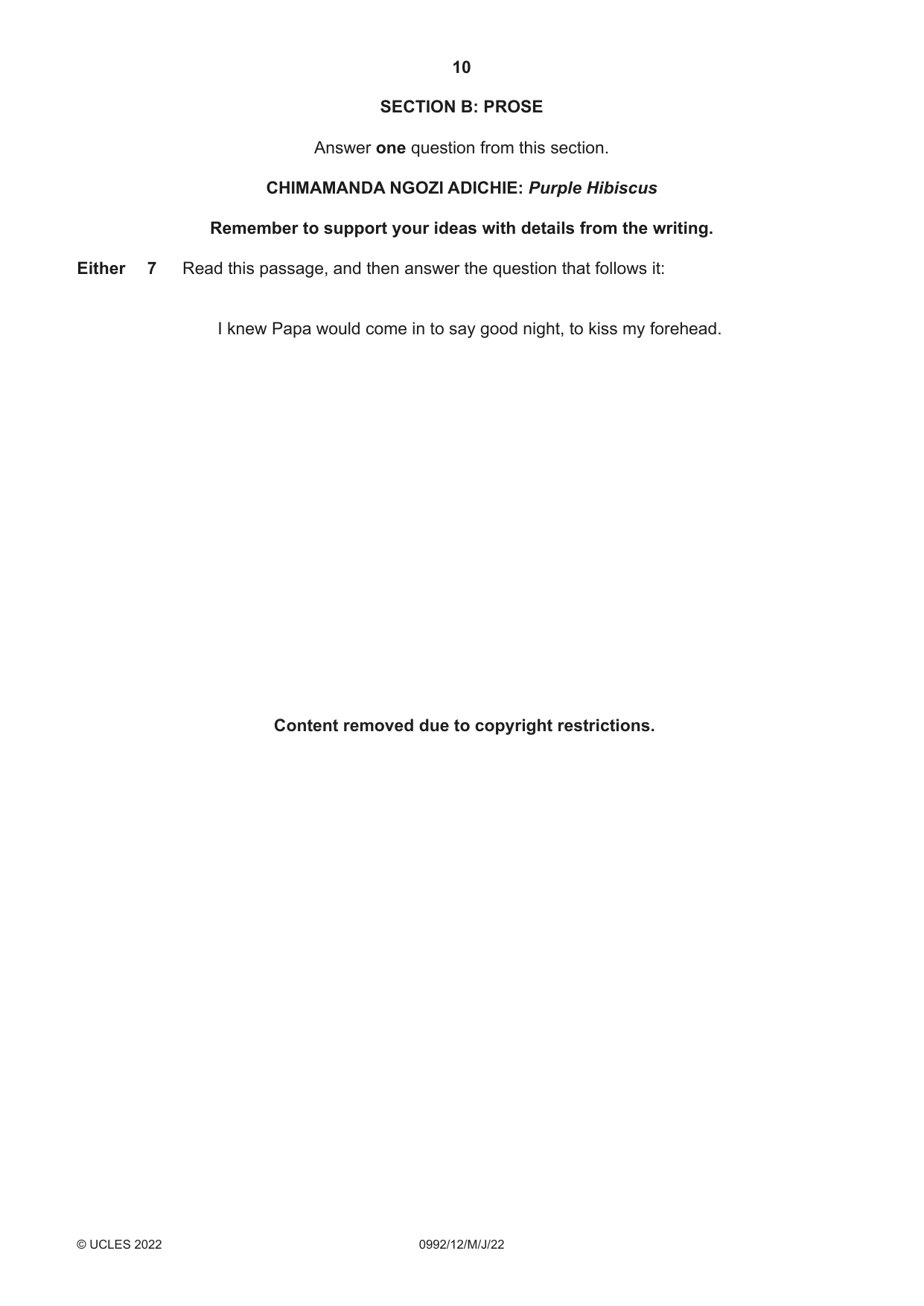 Cambridge IGCSE English - Literature in English (9-1) 0992 2022 May/June Paper 1 · Variant 2 question paper, page 10 of 28