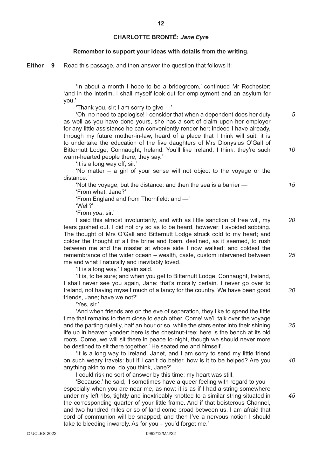 Cambridge IGCSE English - Literature in English (9-1) 0992 2022 May/June Paper 1 · Variant 2 question paper, page 12 of 28