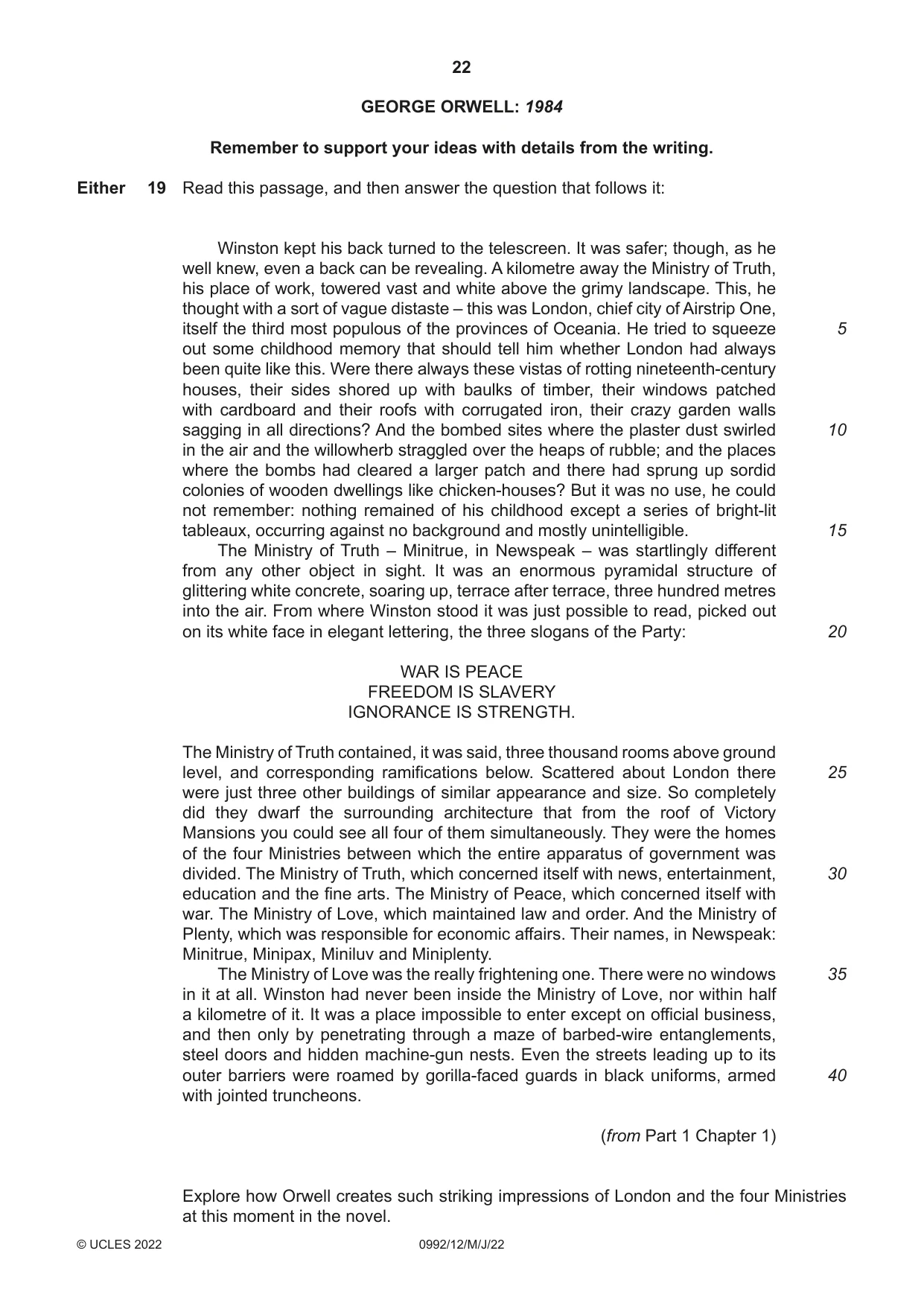 Cambridge IGCSE English - Literature in English (9-1) 0992 2022 May/June Paper 1 · Variant 2 question paper, page 22 of 28