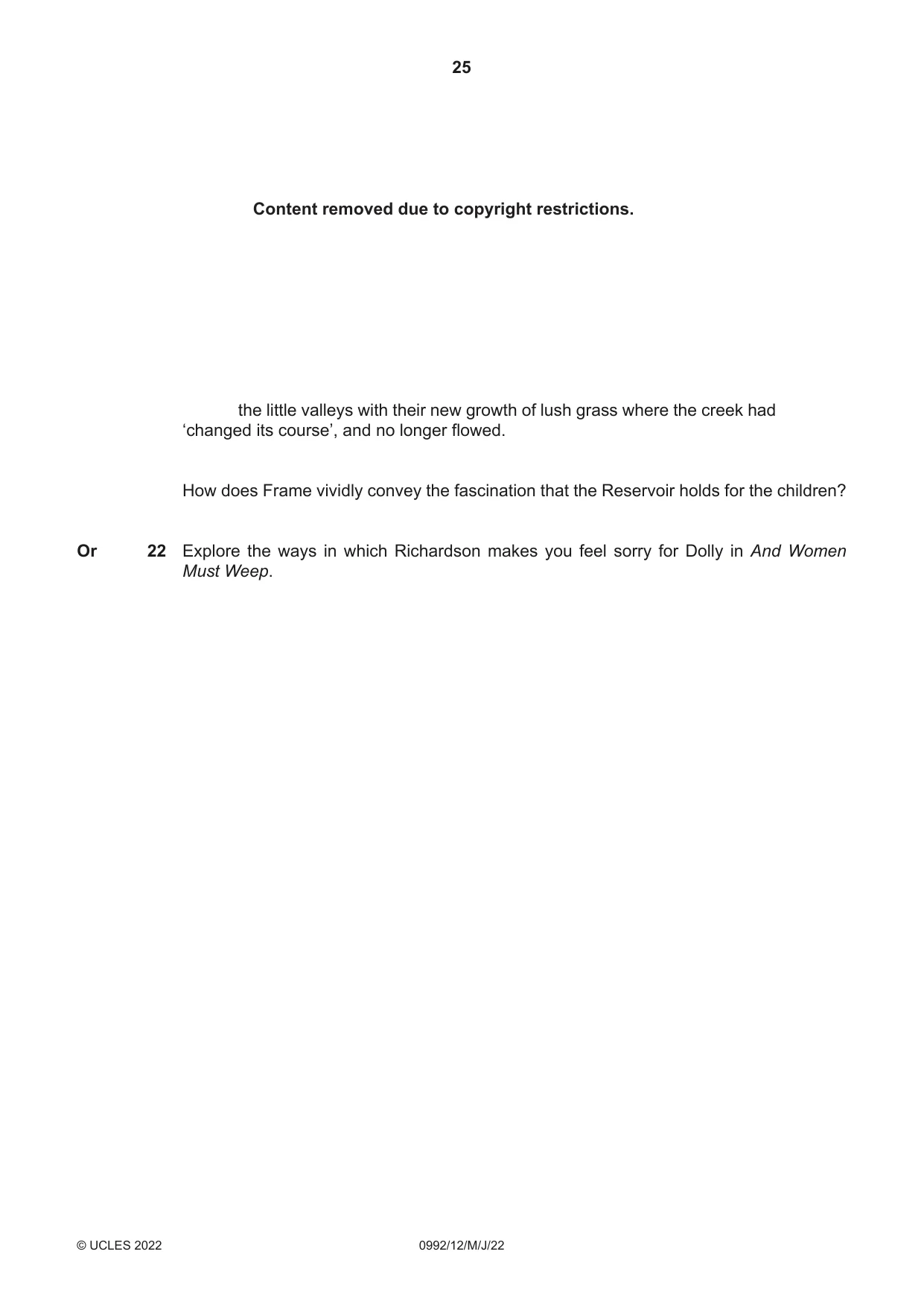 Cambridge IGCSE English - Literature in English (9-1) 0992 2022 May/June Paper 1 · Variant 2 question paper, page 25 of 28