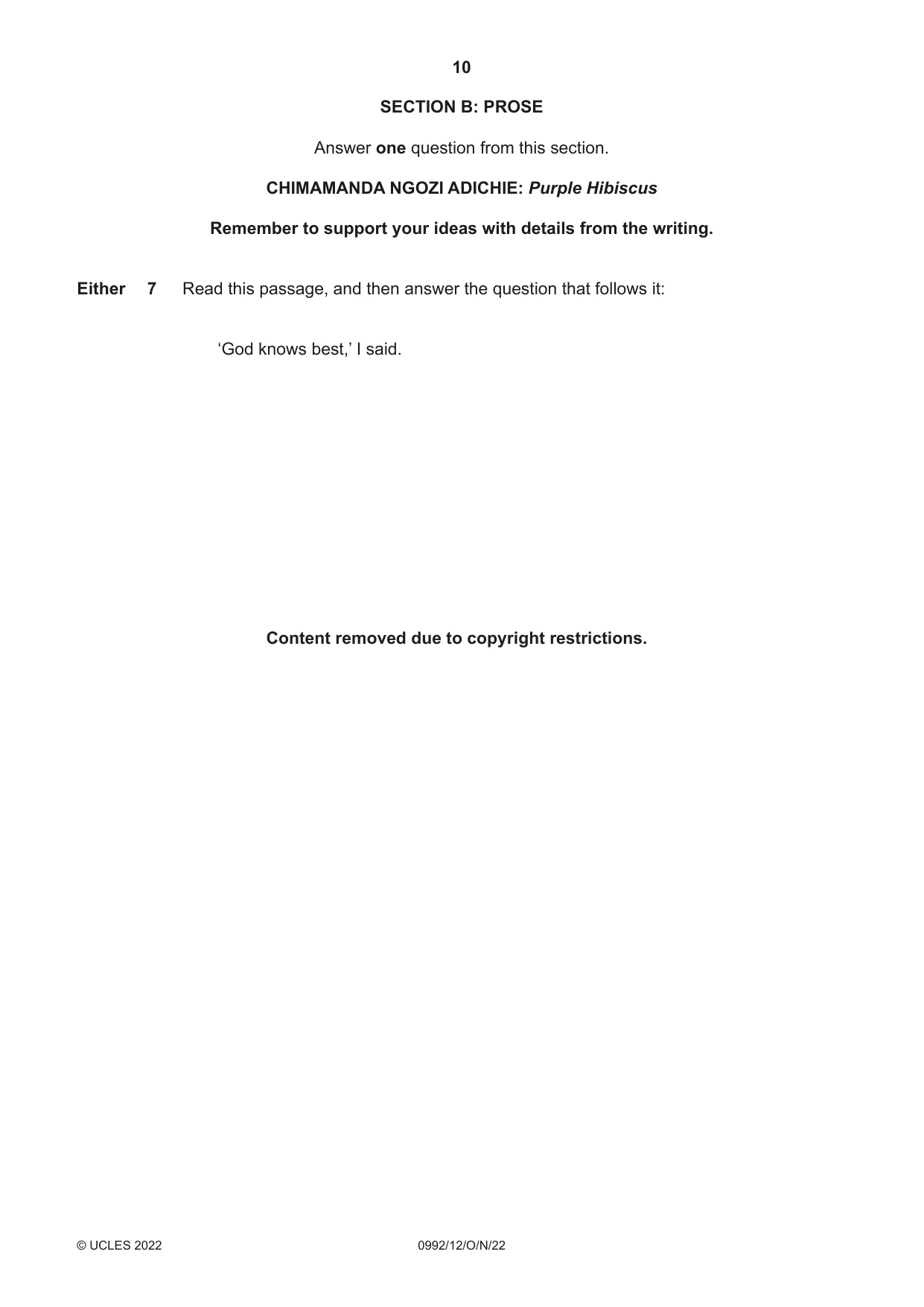 Cambridge IGCSE English - Literature in English (9-1) 0992 2022 Oct/Nov Paper 1 · Variant 2 question paper, page 10 of 28