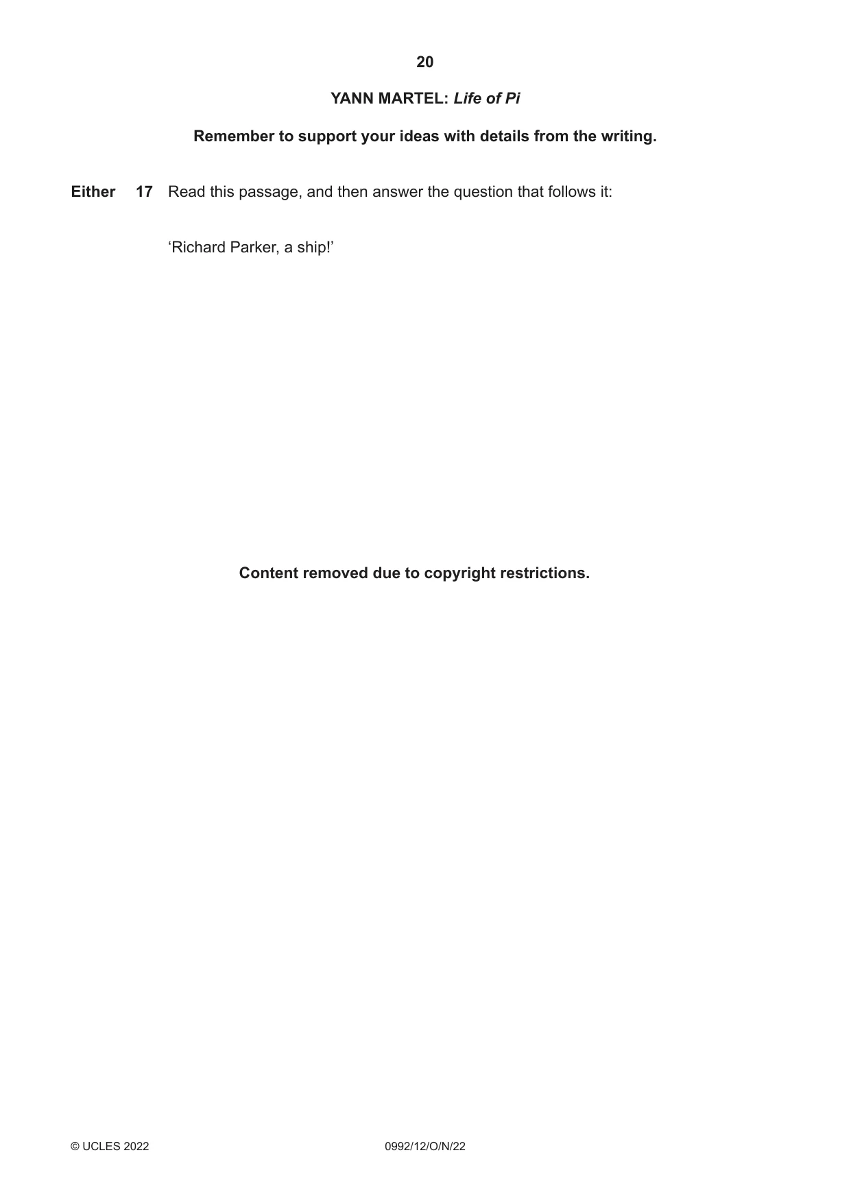 Cambridge IGCSE English - Literature in English (9-1) 0992 2022 Oct/Nov Paper 1 · Variant 2 question paper, page 20 of 28