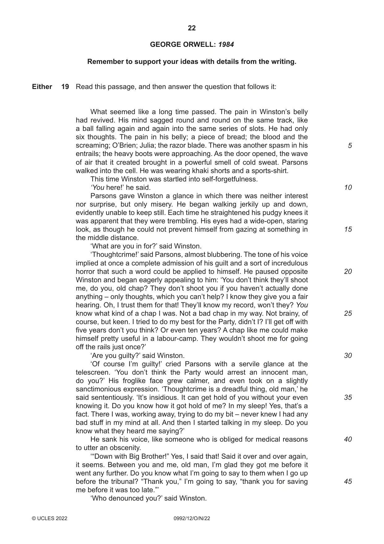 Cambridge IGCSE English - Literature in English (9-1) 0992 2022 Oct/Nov Paper 1 · Variant 2 question paper, page 22 of 28
