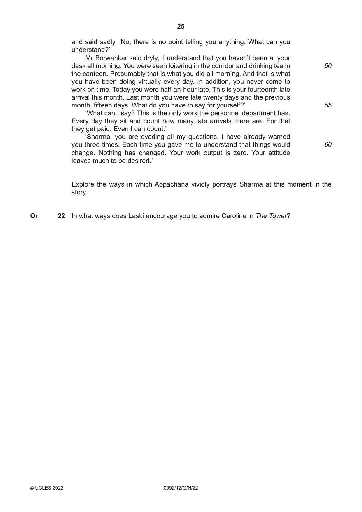 Cambridge IGCSE English - Literature in English (9-1) 0992 2022 Oct/Nov Paper 1 · Variant 2 question paper, page 25 of 28
