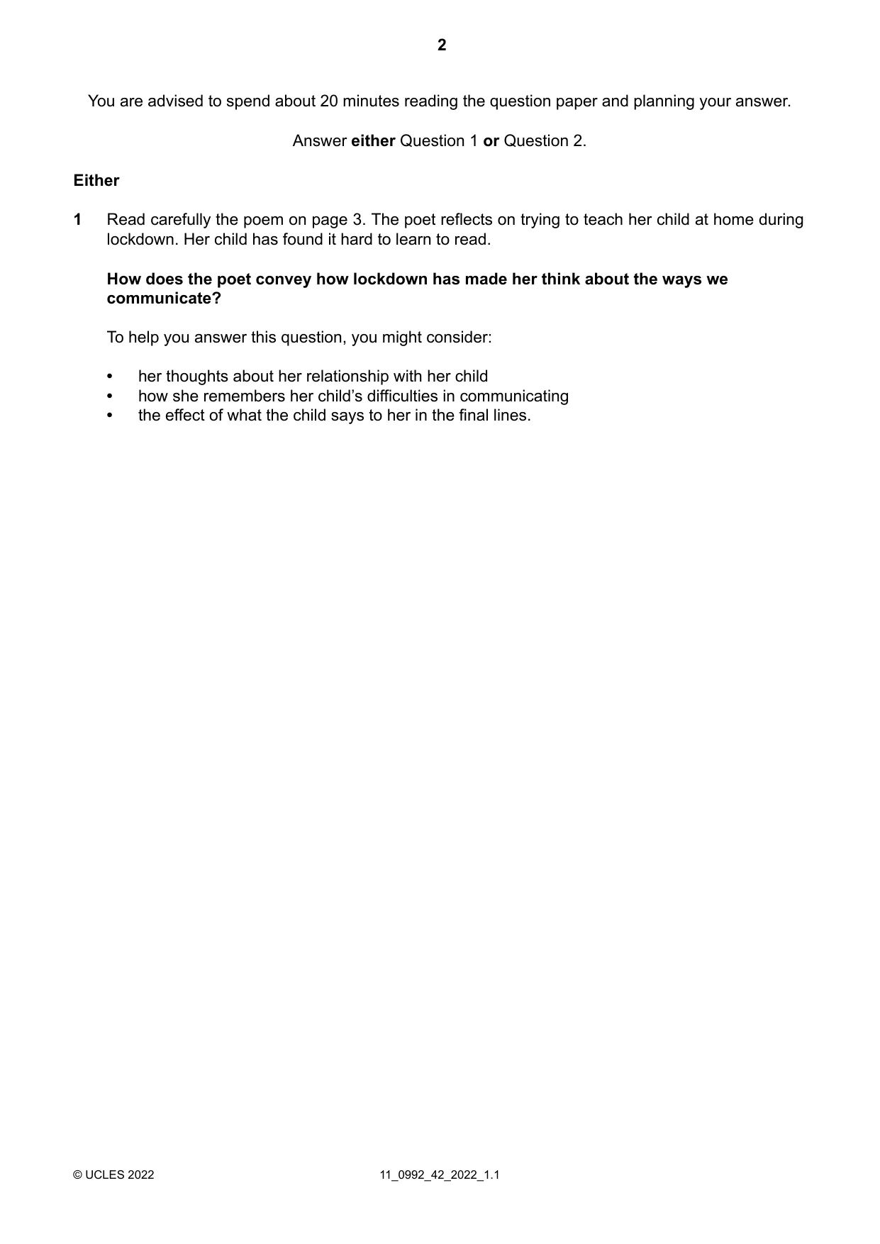 Cambridge IGCSE English - Literature in English (9-1) 0992 2022 Oct/Nov Paper 4 · Variant 2 question paper, page 2 of 8