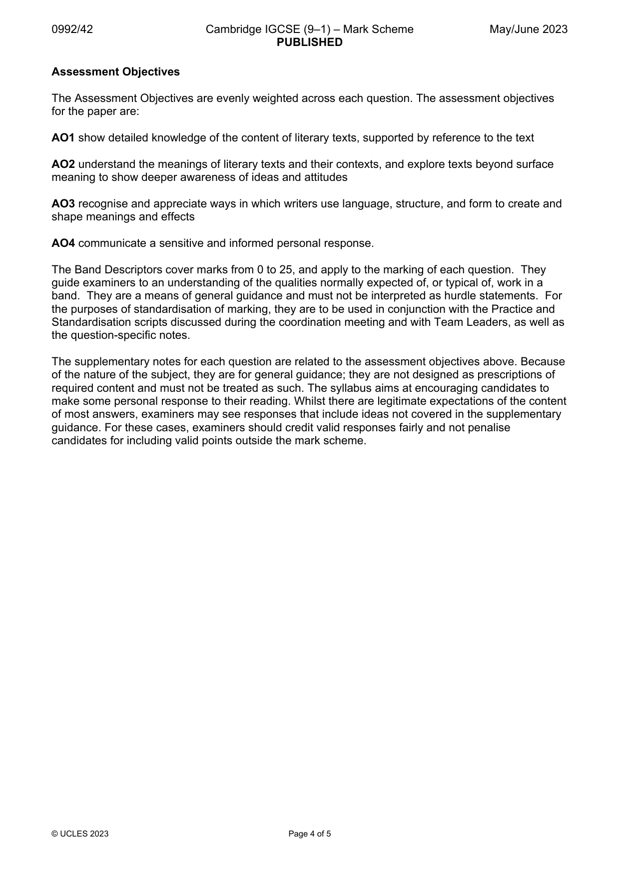 Mark scheme, page 4 of 5