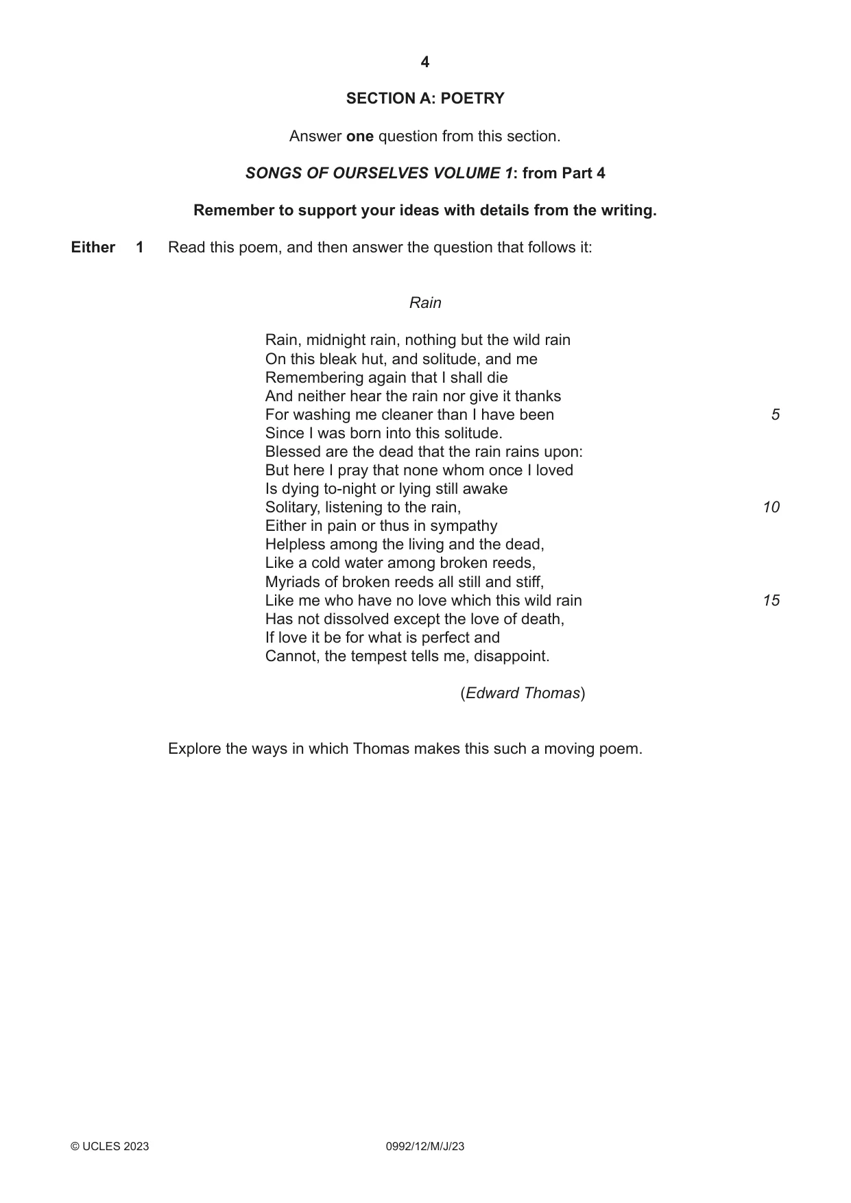 Cambridge IGCSE English - Literature in English (9-1) 0992 2023 May/June Paper 1 · Variant 2 question paper, page 4 of 28