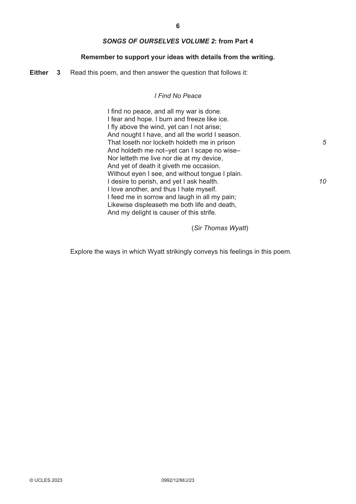 Cambridge IGCSE English - Literature in English (9-1) 0992 2023 May/June Paper 1 · Variant 2 question paper, page 6 of 28