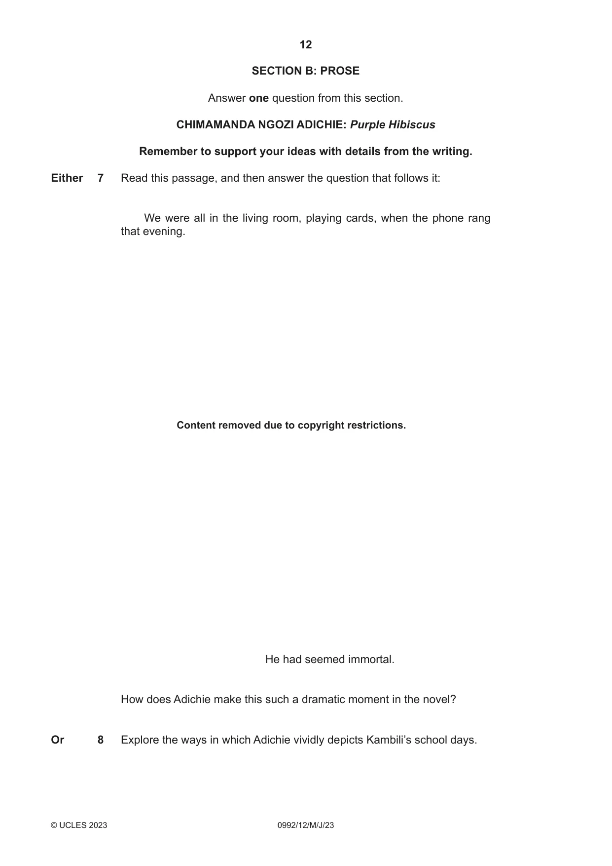 Cambridge IGCSE English - Literature in English (9-1) 0992 2023 May/June Paper 1 · Variant 2 question paper, page 12 of 28