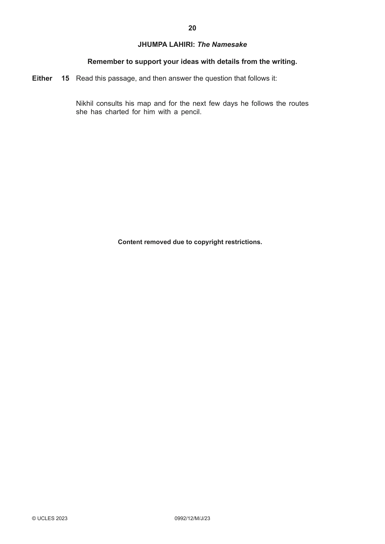 Cambridge IGCSE English - Literature in English (9-1) 0992 2023 May/June Paper 1 · Variant 2 question paper, page 20 of 28