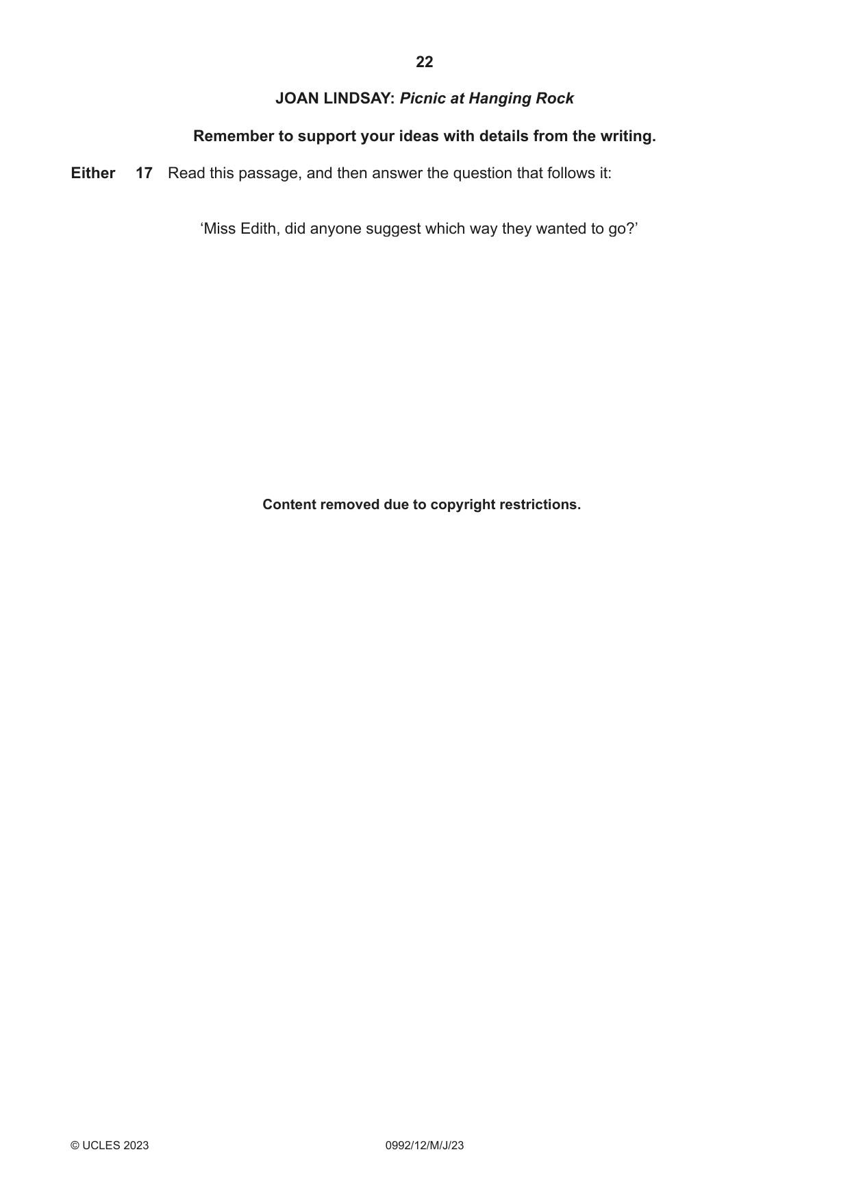 Cambridge IGCSE English - Literature in English (9-1) 0992 2023 May/June Paper 1 · Variant 2 question paper, page 22 of 28