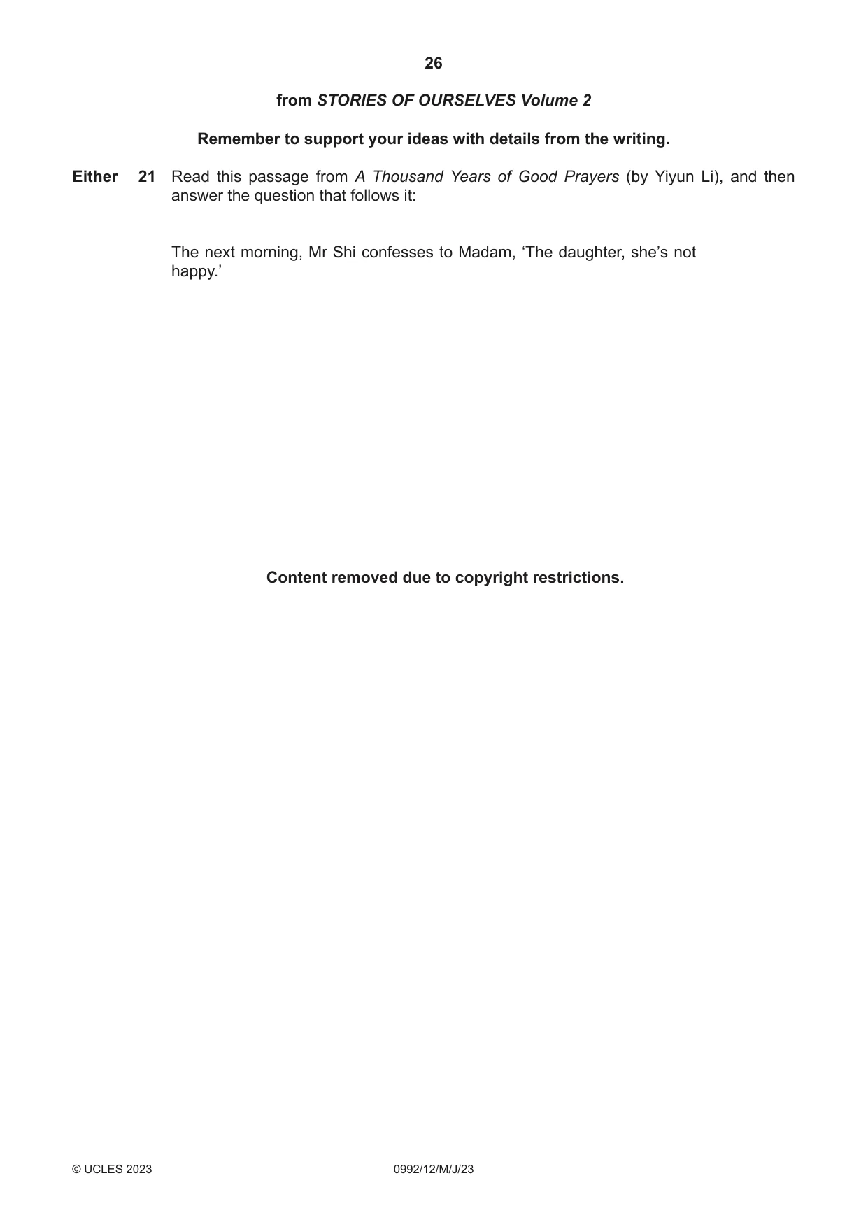 Cambridge IGCSE English - Literature in English (9-1) 0992 2023 May/June Paper 1 · Variant 2 question paper, page 26 of 28