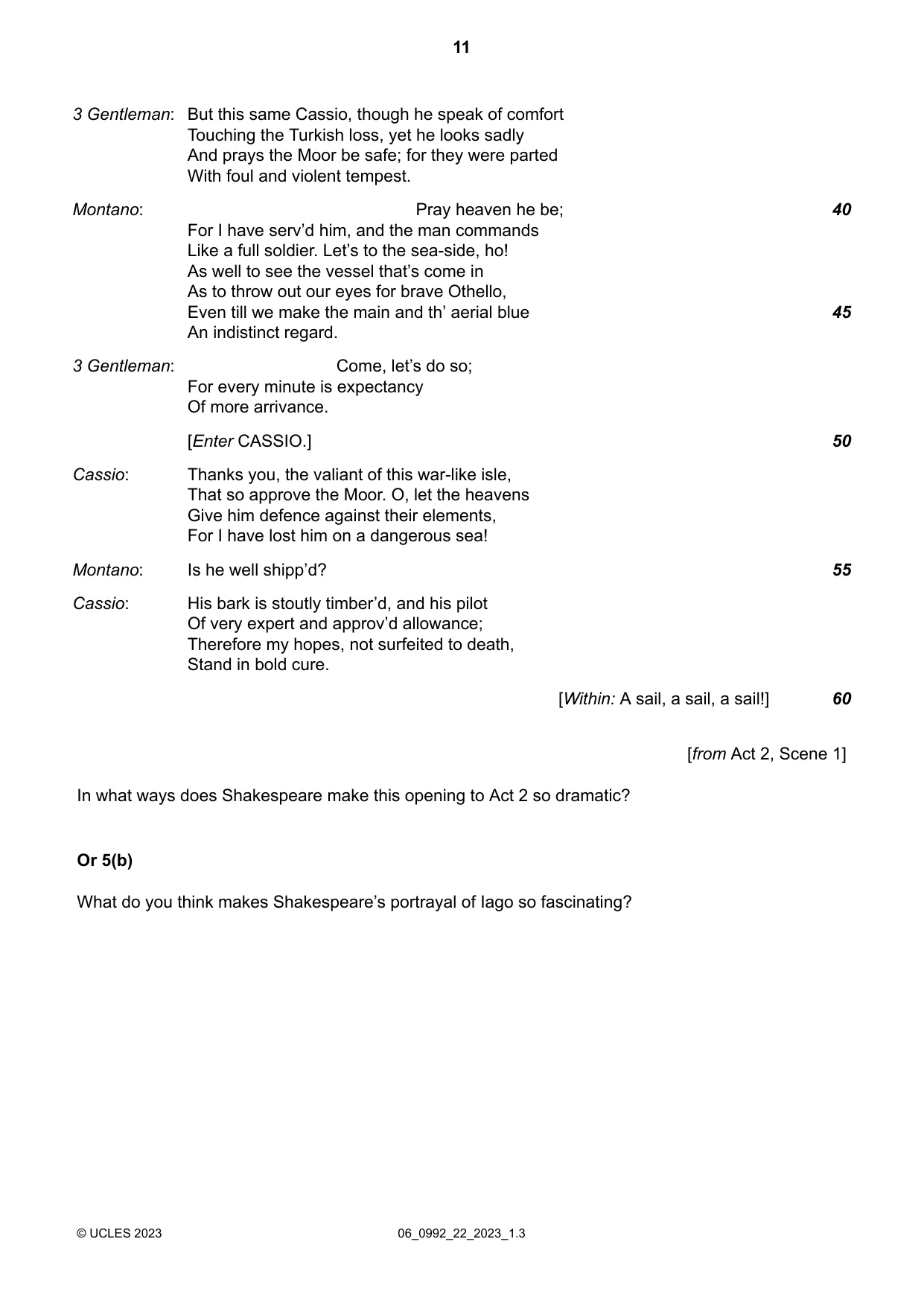 Cambridge IGCSE English - Literature in English (9-1) 0992 2023 May/June Paper 2 · Variant 2 question paper, page 11 of 12