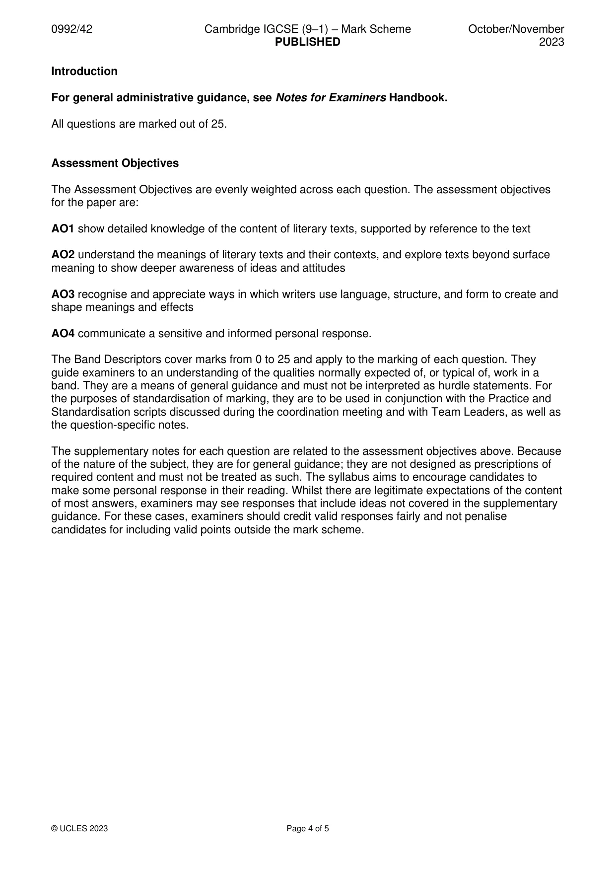 Mark scheme, page 4 of 5
