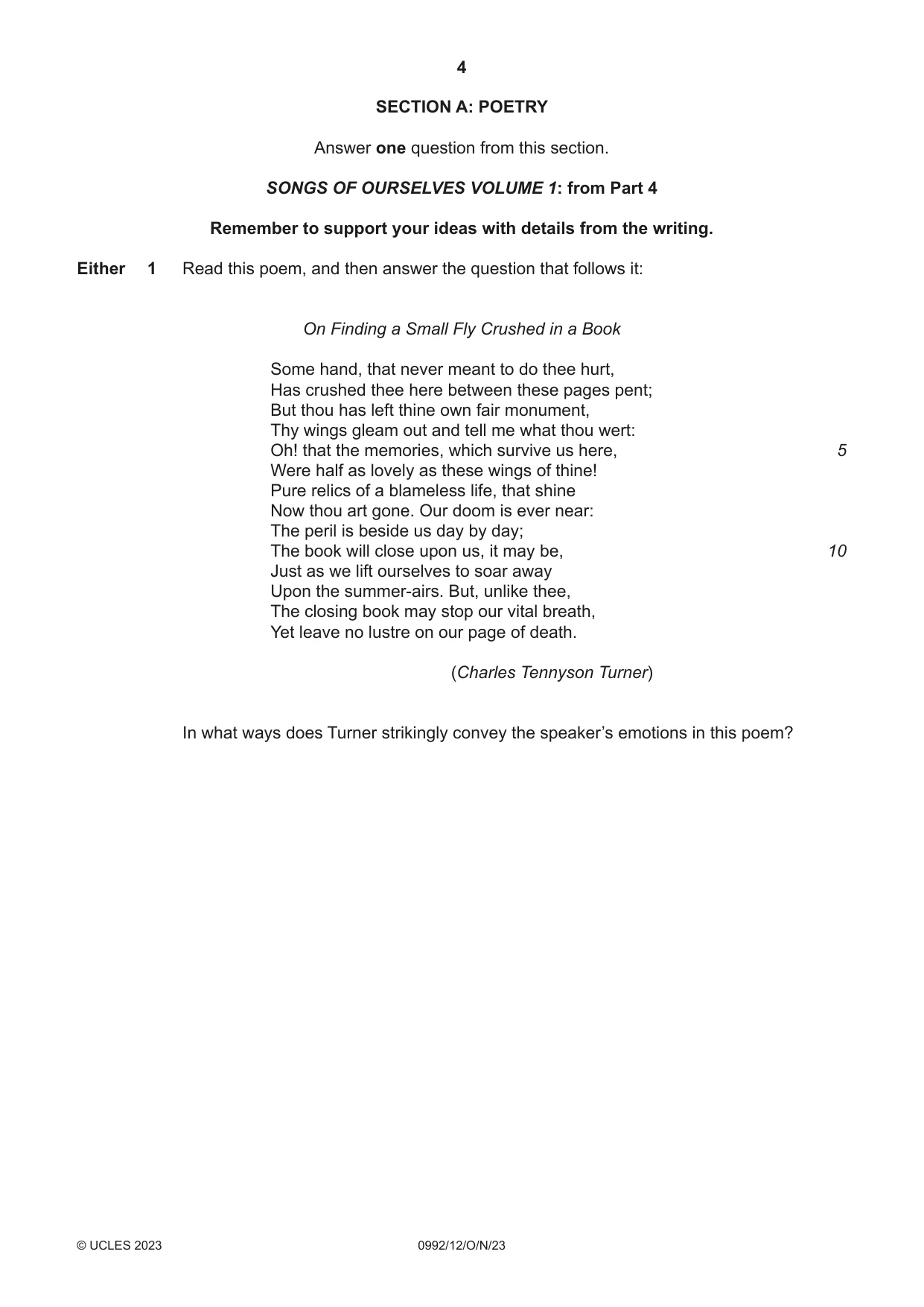 Cambridge IGCSE English - Literature in English (9-1) 0992 2023 Oct/Nov Paper 1 · Variant 2 question paper, page 4 of 28