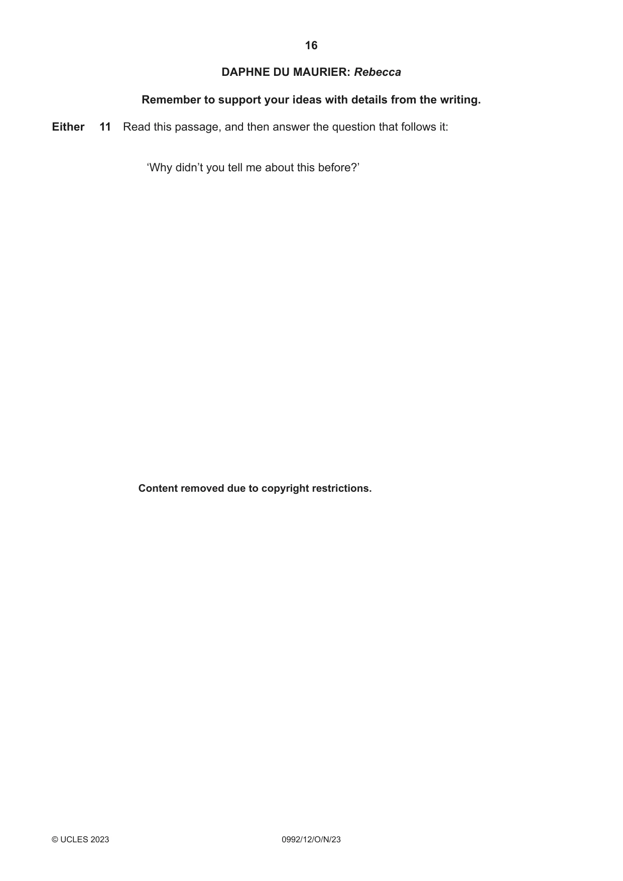 Cambridge IGCSE English - Literature in English (9-1) 0992 2023 Oct/Nov Paper 1 · Variant 2 question paper, page 16 of 28