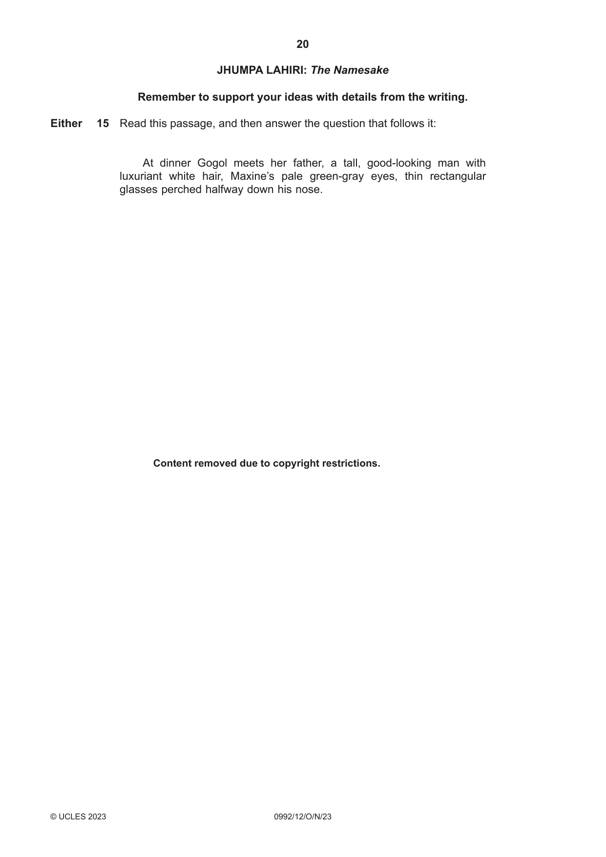 Cambridge IGCSE English - Literature in English (9-1) 0992 2023 Oct/Nov Paper 1 · Variant 2 question paper, page 20 of 28