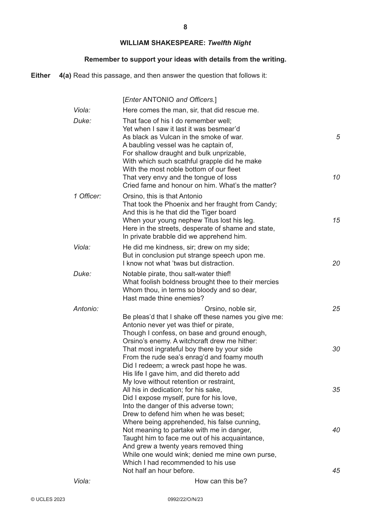 Cambridge IGCSE English - Literature in English (9-1) 0992 2023 Oct/Nov Paper 2 · Variant 2 question paper, page 8 of 12