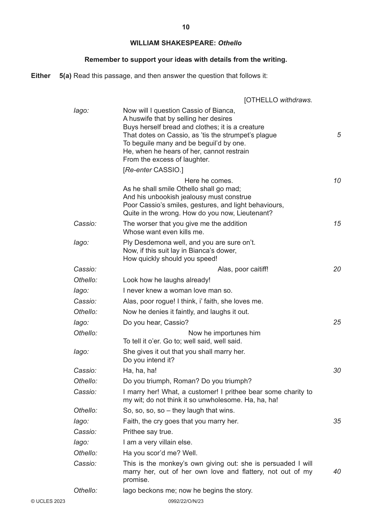 Cambridge IGCSE English - Literature in English (9-1) 0992 2023 Oct/Nov Paper 2 · Variant 2 question paper, page 10 of 12