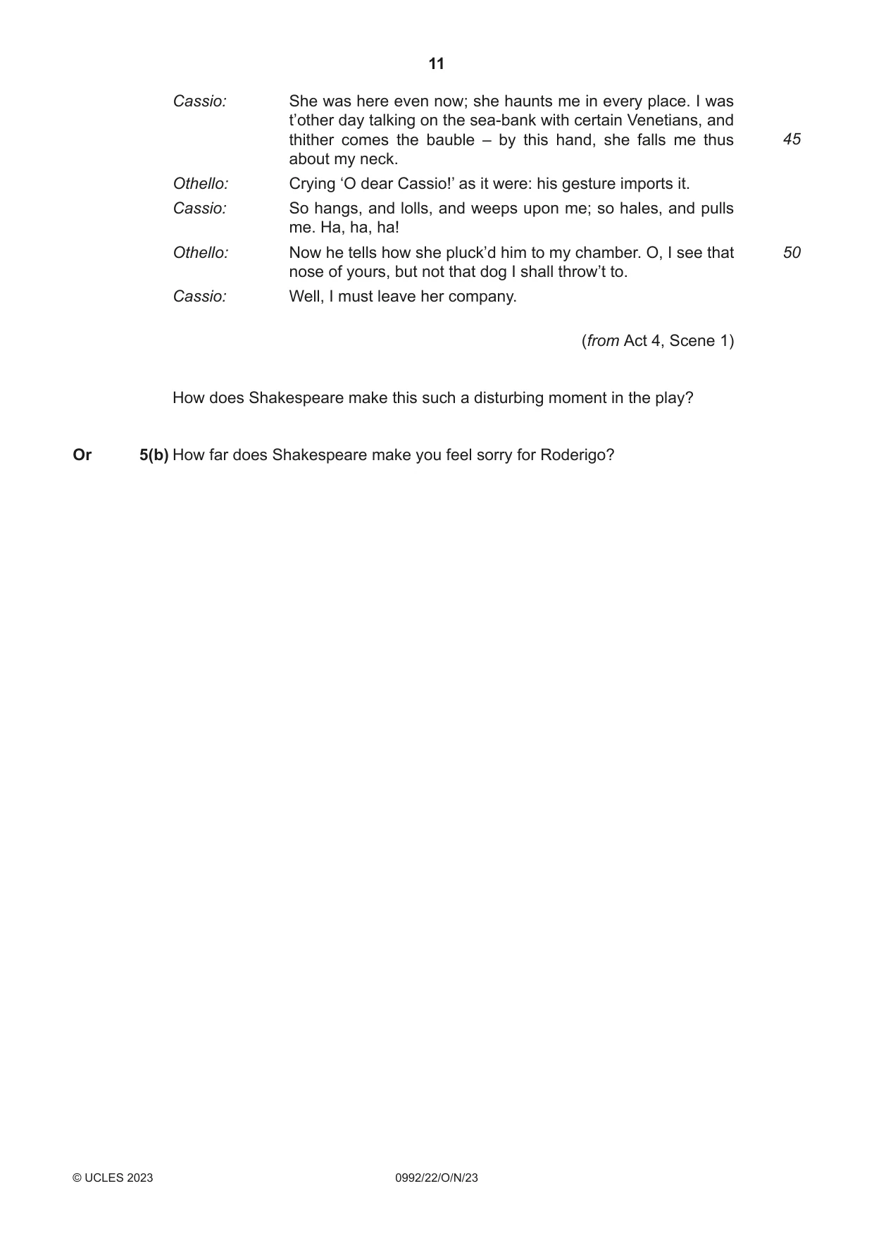 Cambridge IGCSE English - Literature in English (9-1) 0992 2023 Oct/Nov Paper 2 · Variant 2 question paper, page 11 of 12
