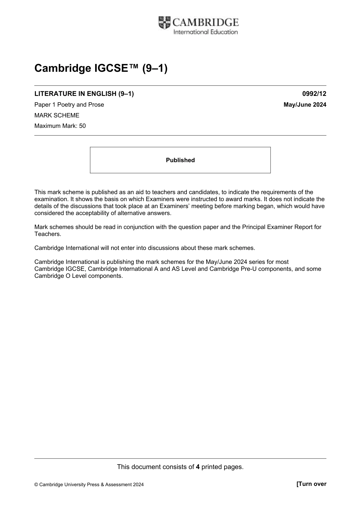 Mark scheme, page 1 of 4