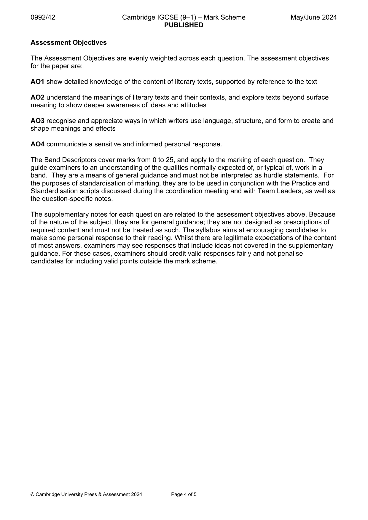 Mark scheme, page 4 of 5