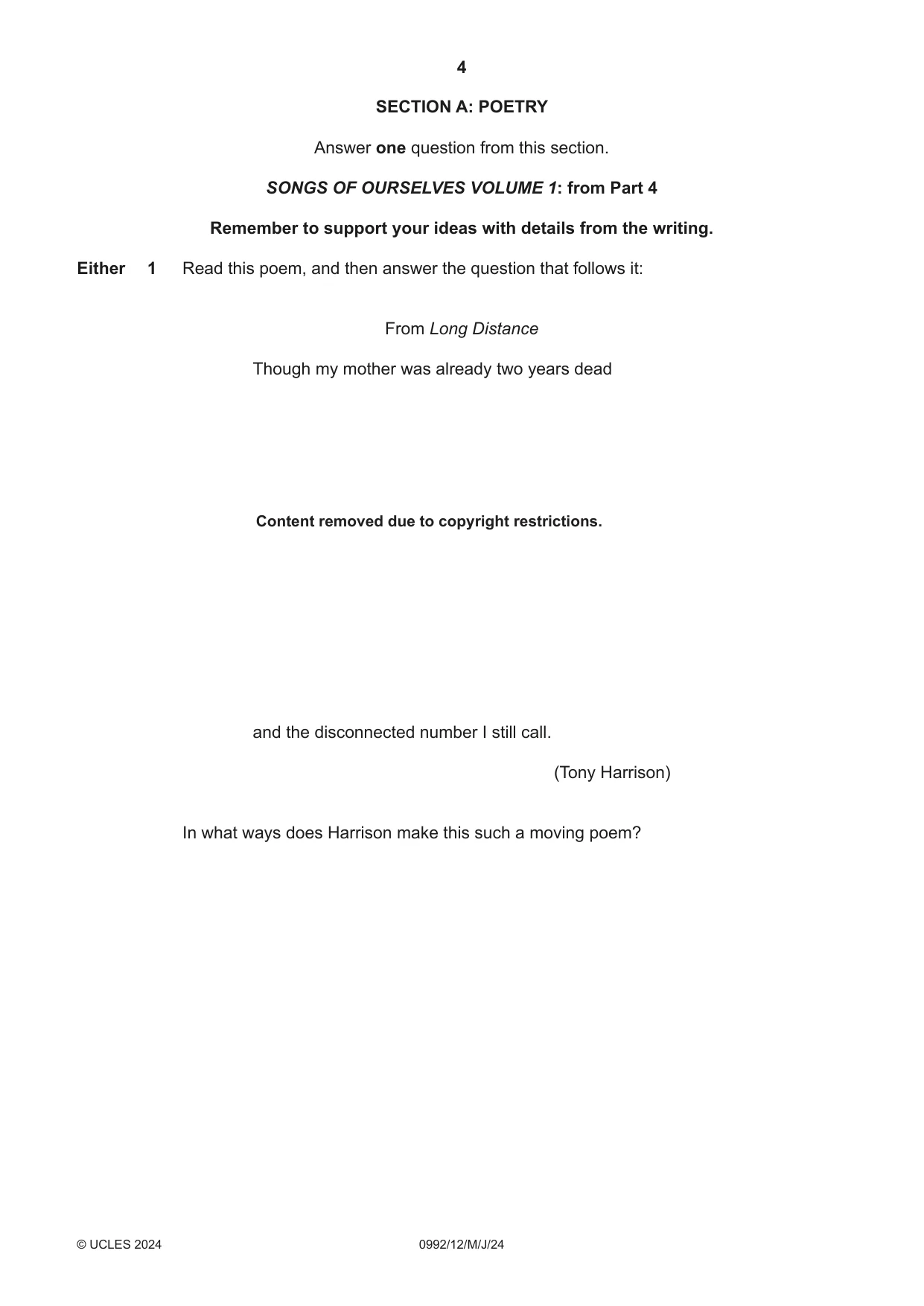 Cambridge IGCSE English - Literature in English (9-1) 0992 2024 May/June Paper 1 · Variant 2 question paper, page 4 of 28