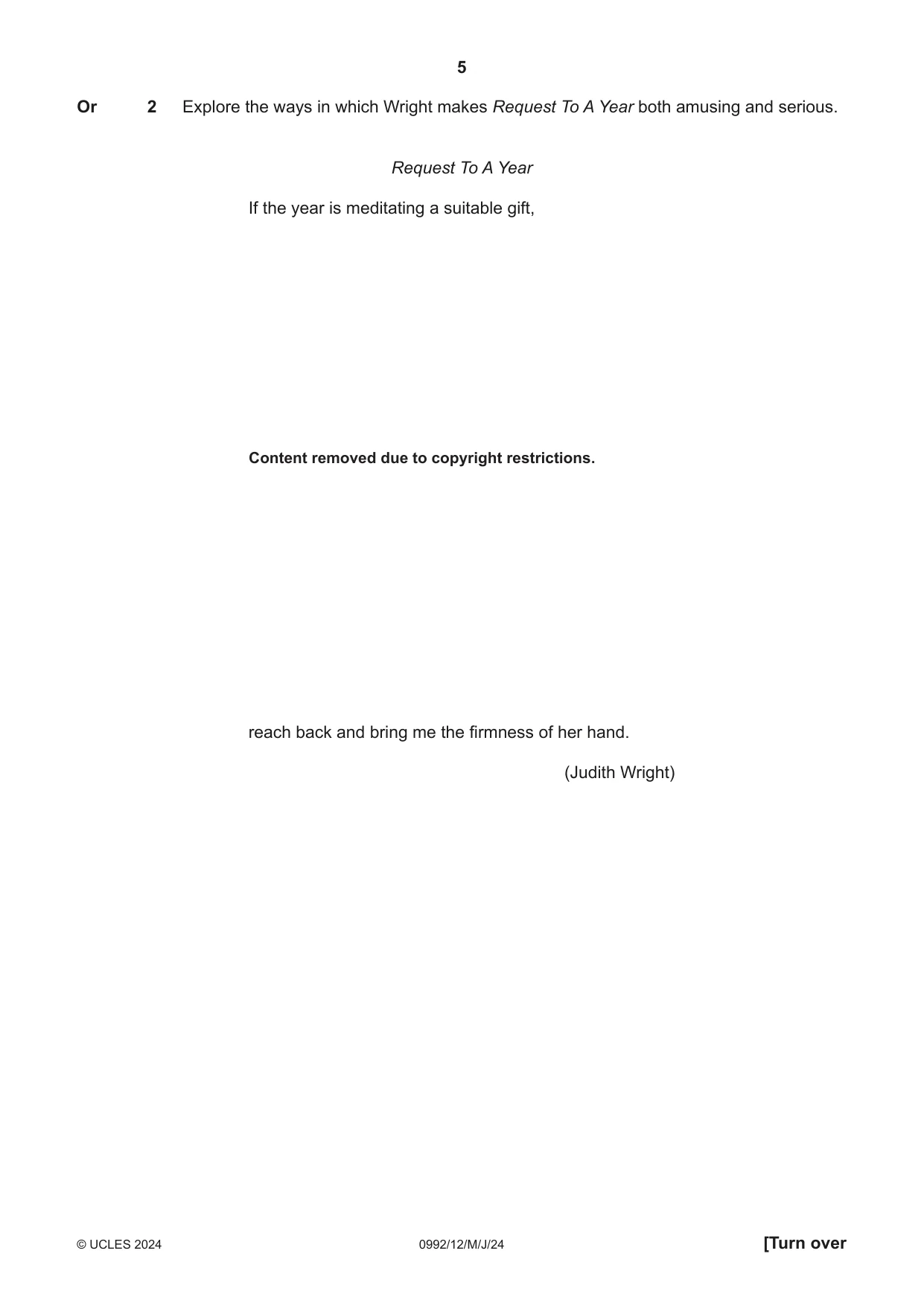 Cambridge IGCSE English - Literature in English (9-1) 0992 2024 May/June Paper 1 · Variant 2 question paper, page 5 of 28