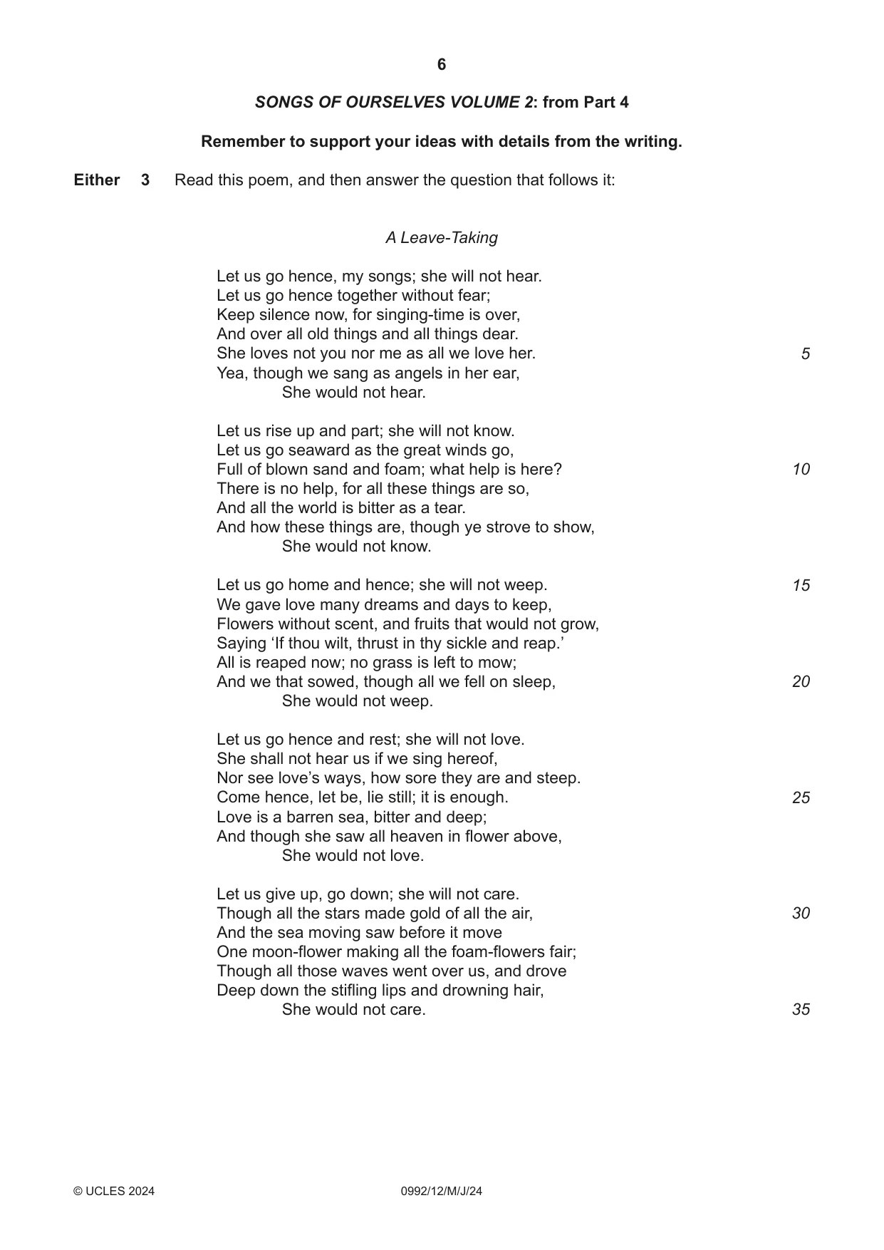 Cambridge IGCSE English - Literature in English (9-1) 0992 2024 May/June Paper 1 · Variant 2 question paper, page 6 of 28