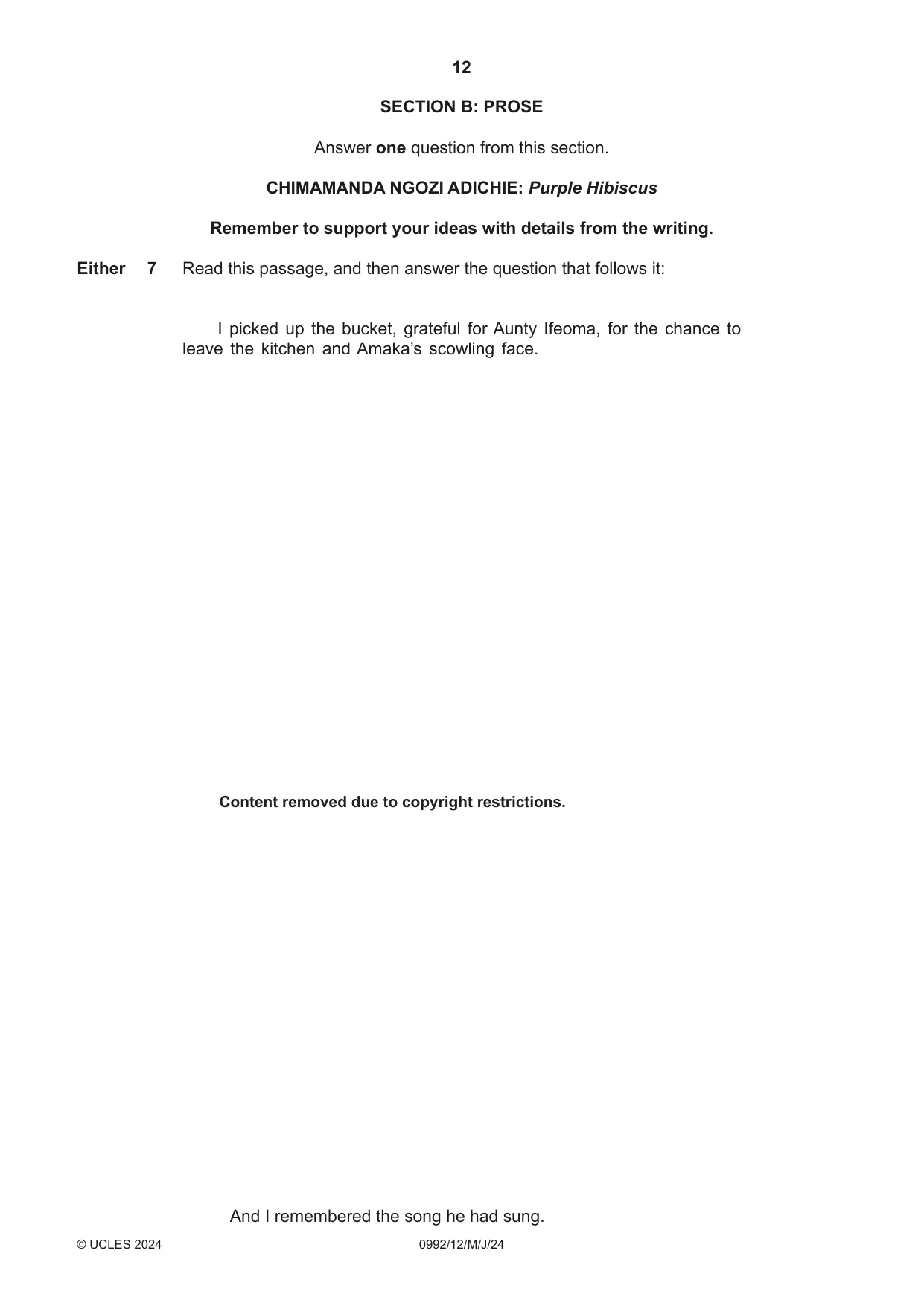 Cambridge IGCSE English - Literature in English (9-1) 0992 2024 May/June Paper 1 · Variant 2 question paper, page 12 of 28