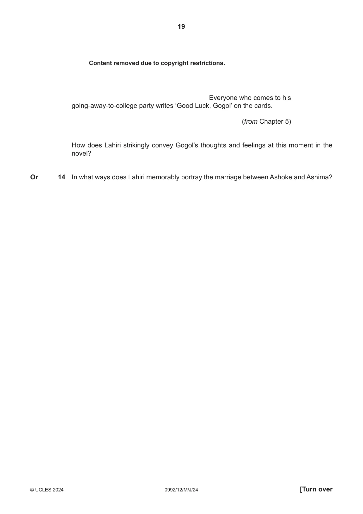 Cambridge IGCSE English - Literature in English (9-1) 0992 2024 May/June Paper 1 · Variant 2 question paper, page 19 of 28