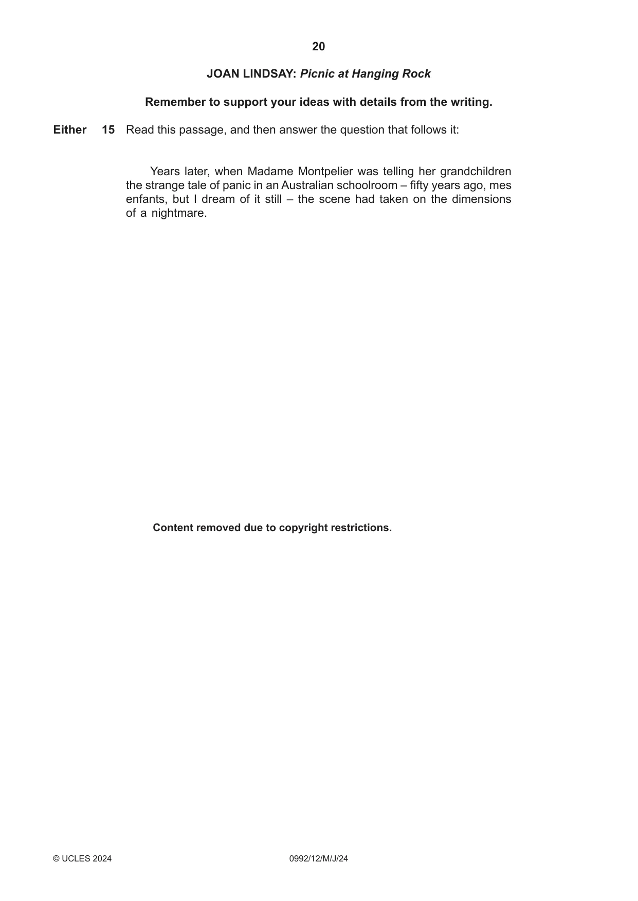 Cambridge IGCSE English - Literature in English (9-1) 0992 2024 May/June Paper 1 · Variant 2 question paper, page 20 of 28