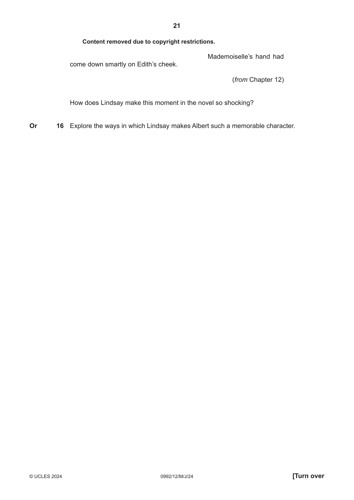 Cambridge IGCSE English - Literature in English (9-1) 0992 2024 May/June Paper 1 · Variant 2 question paper, page 21 of 28