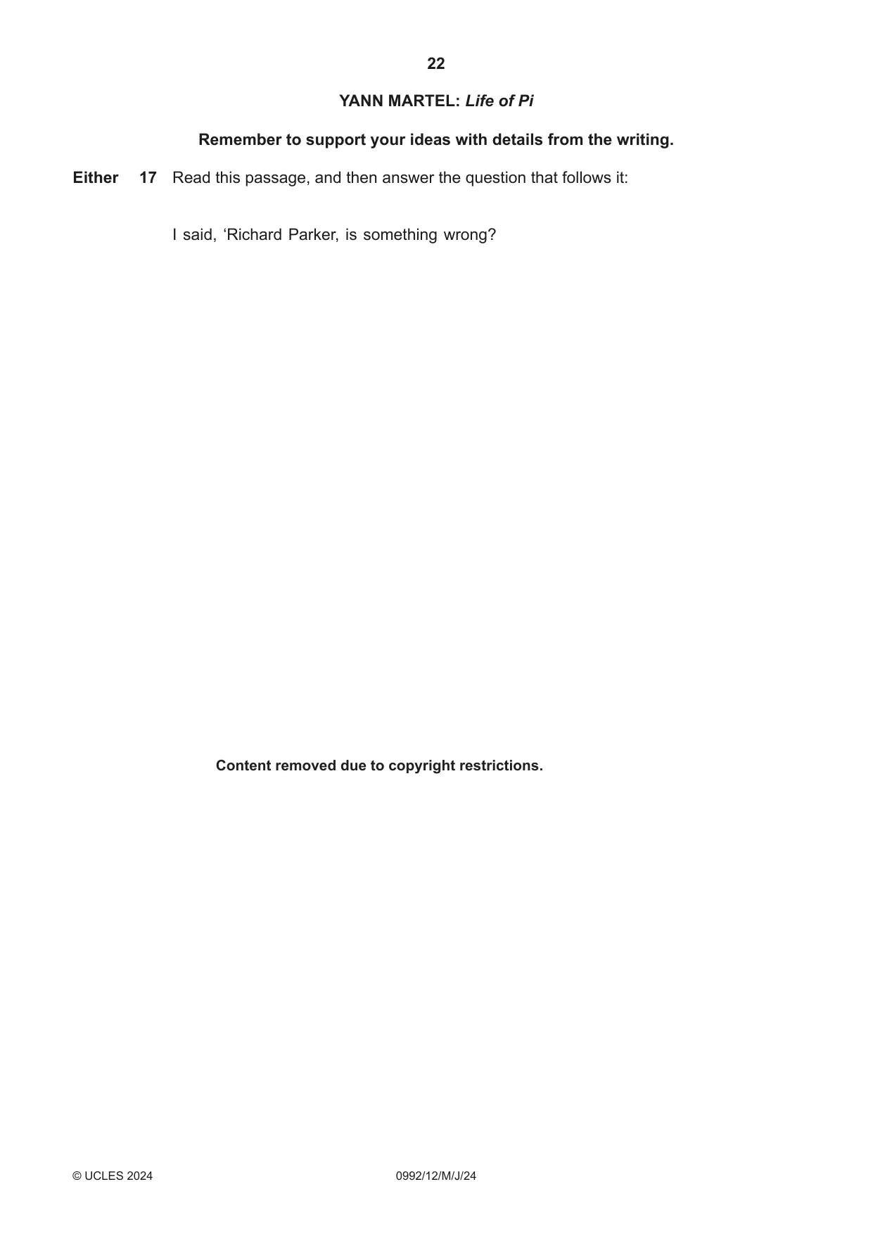 Cambridge IGCSE English - Literature in English (9-1) 0992 2024 May/June Paper 1 · Variant 2 question paper, page 22 of 28