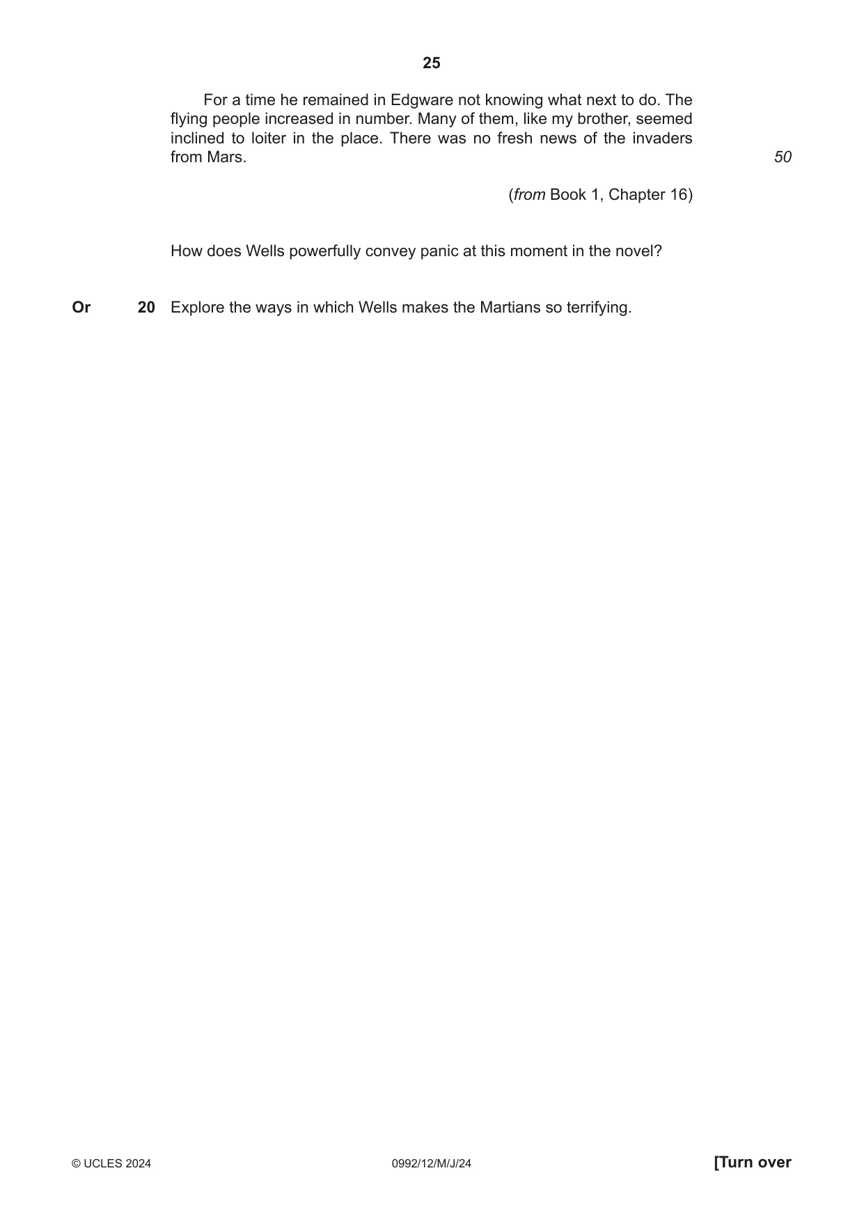 Cambridge IGCSE English - Literature in English (9-1) 0992 2024 May/June Paper 1 · Variant 2 question paper, page 25 of 28