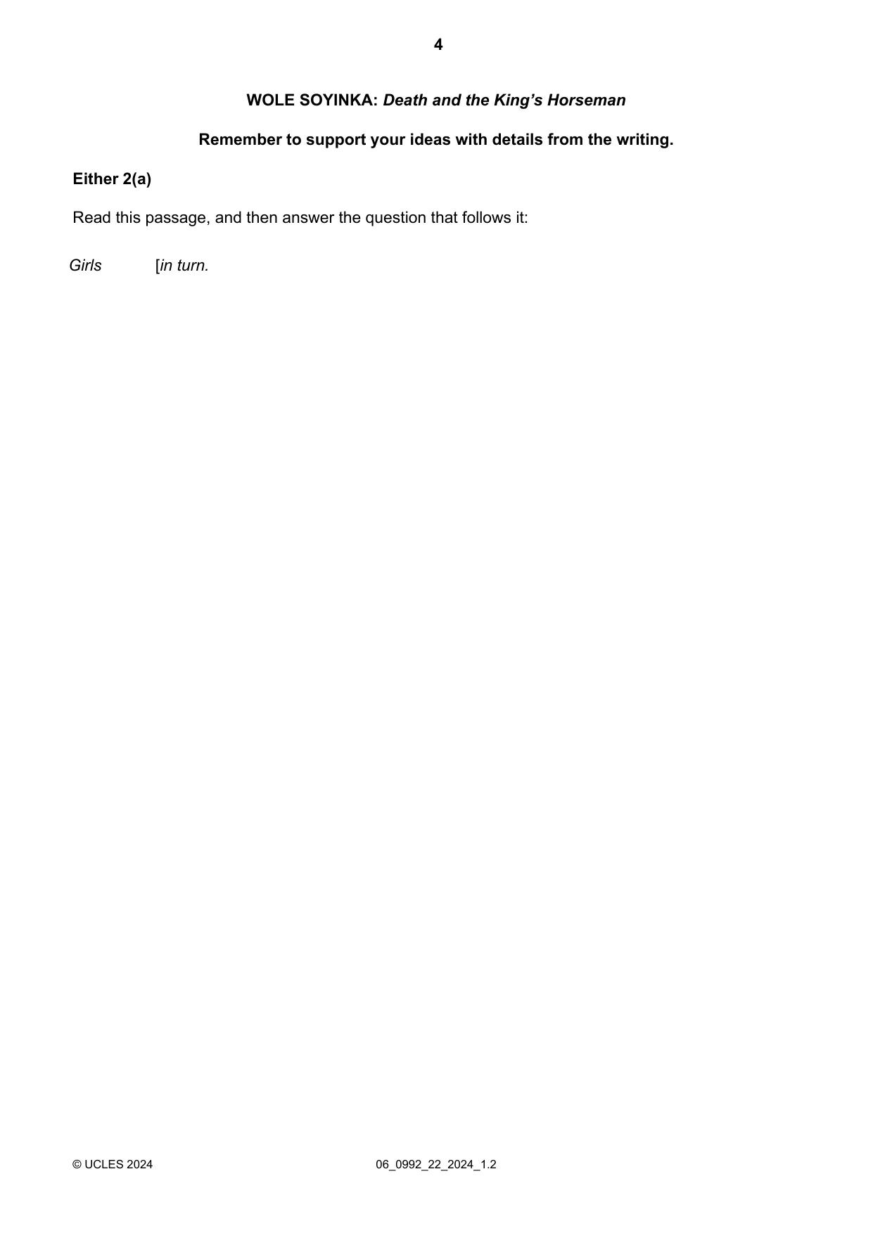 Cambridge IGCSE English - Literature in English (9-1) 0992 2024 May/June Paper 2 · Variant 2 question paper, page 4 of 16