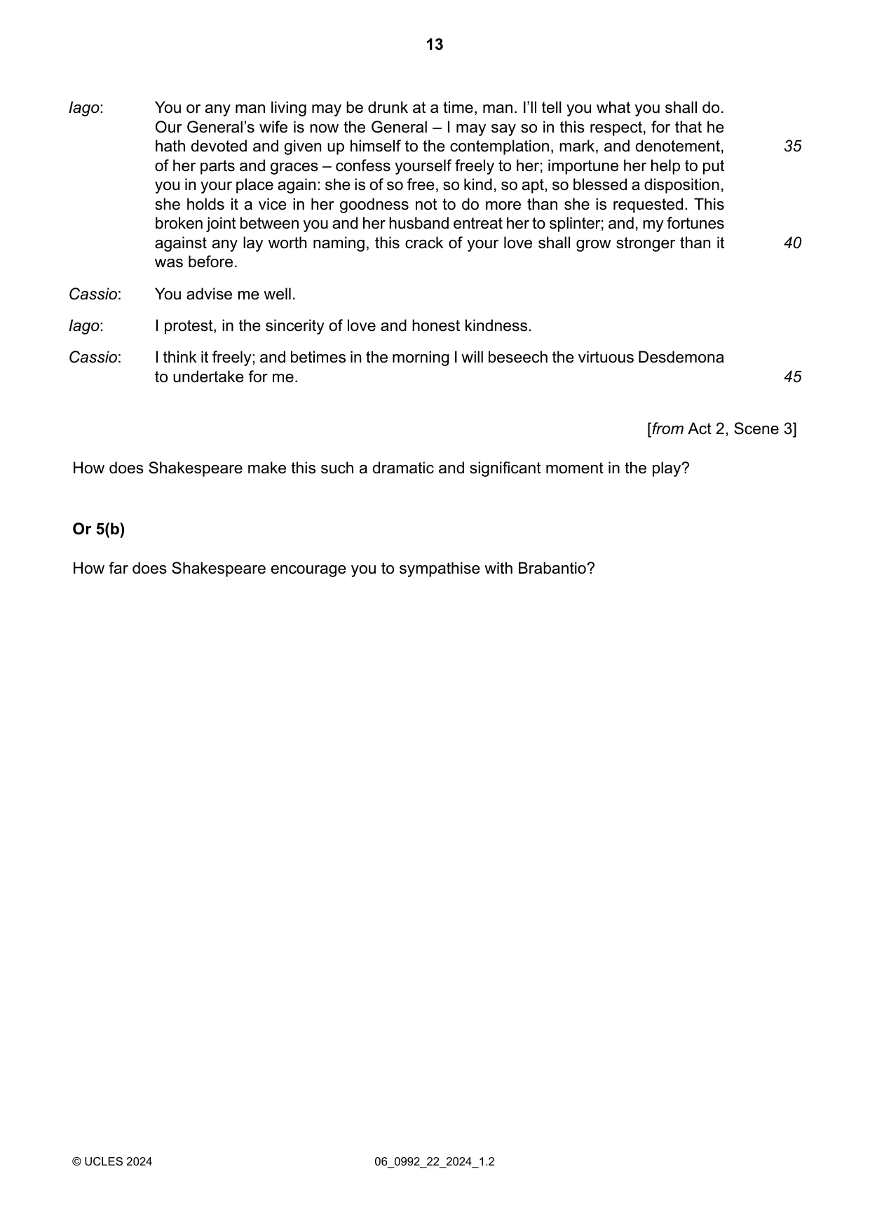 Cambridge IGCSE English - Literature in English (9-1) 0992 2024 May/June Paper 2 · Variant 2 question paper, page 13 of 16