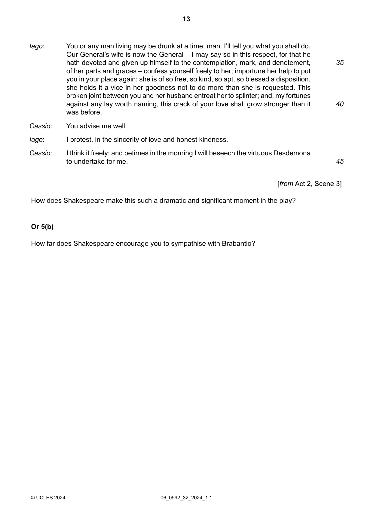 Cambridge IGCSE English - Literature in English (9-1) 0992 2024 May/June Paper 3 · Variant 2 question paper, page 13 of 16
