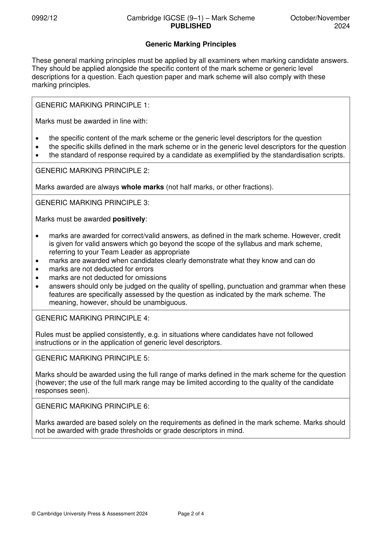 Mark scheme, page 2 of 4