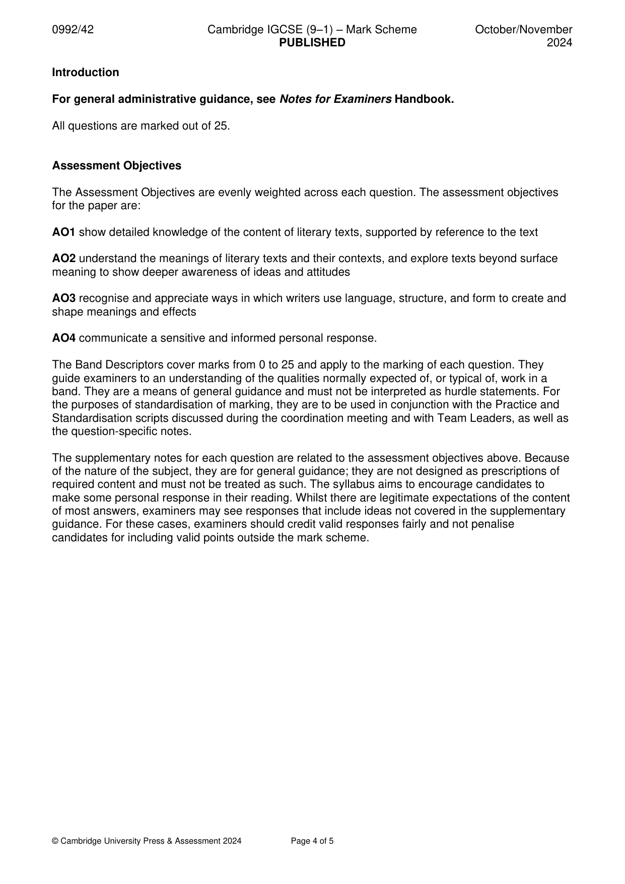 Mark scheme, page 4 of 5