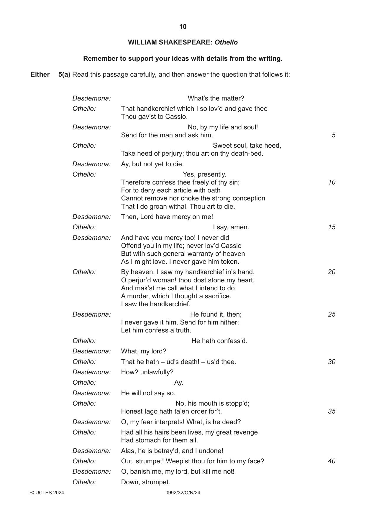 Cambridge IGCSE English - Literature in English (9-1) 0992 2024 Oct/Nov Paper 3 · Variant 2 question paper, page 10 of 12